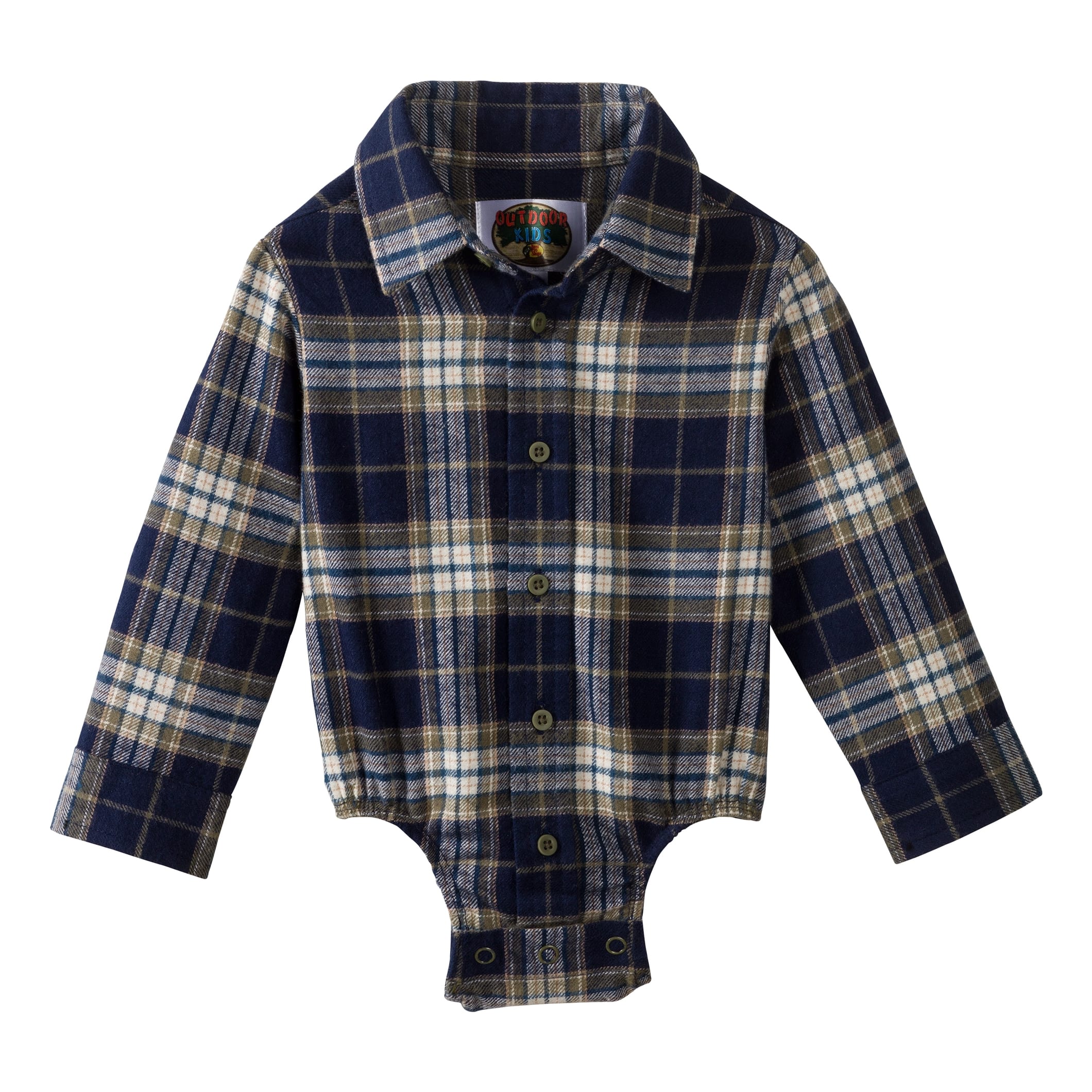Outdoor Kids Infants’ Plaid Flannel Bodysuit - Sage/Navy