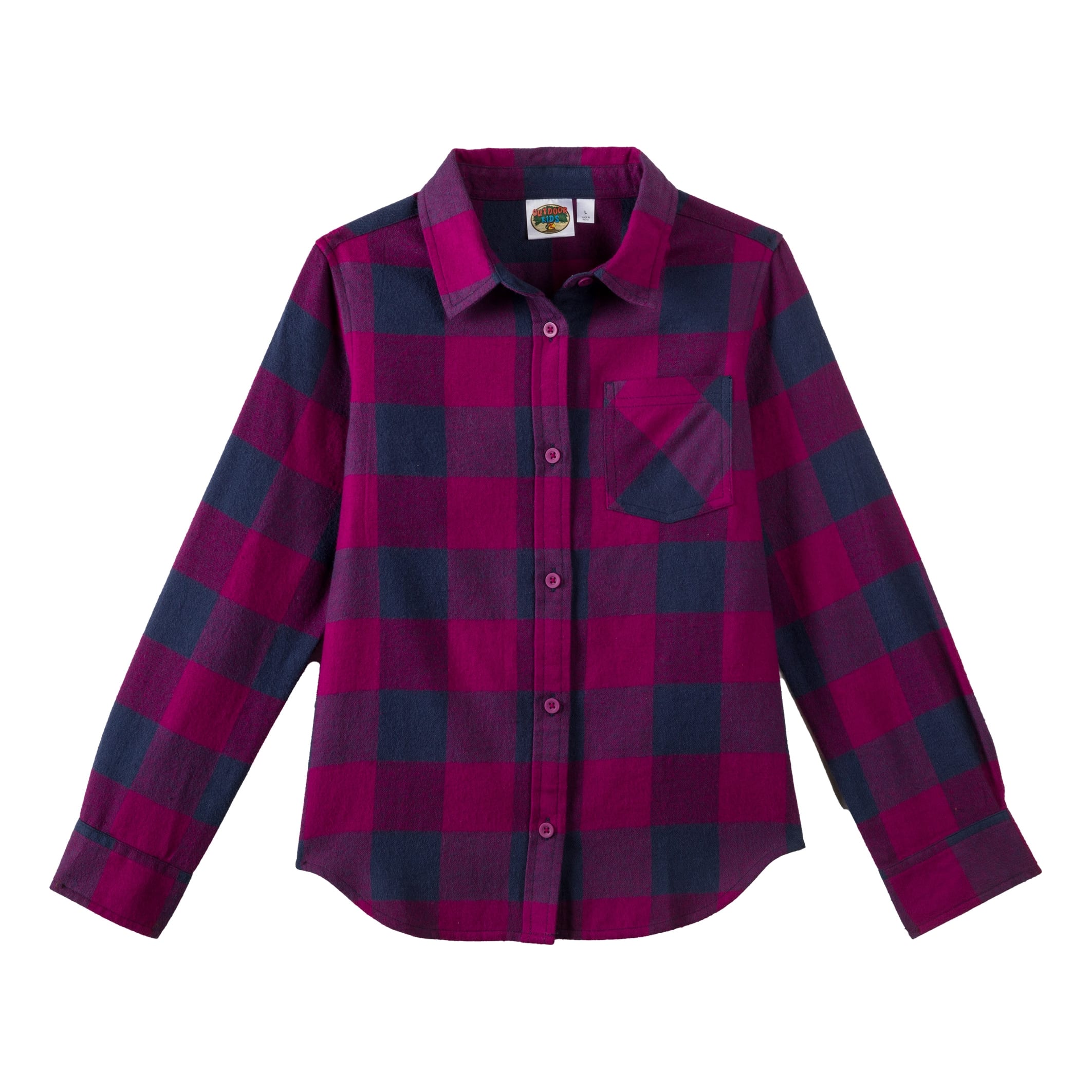 Outdoor Kids Girls' Long-Sleeve Flannel Shirt - Magenta/Navy Buffalo