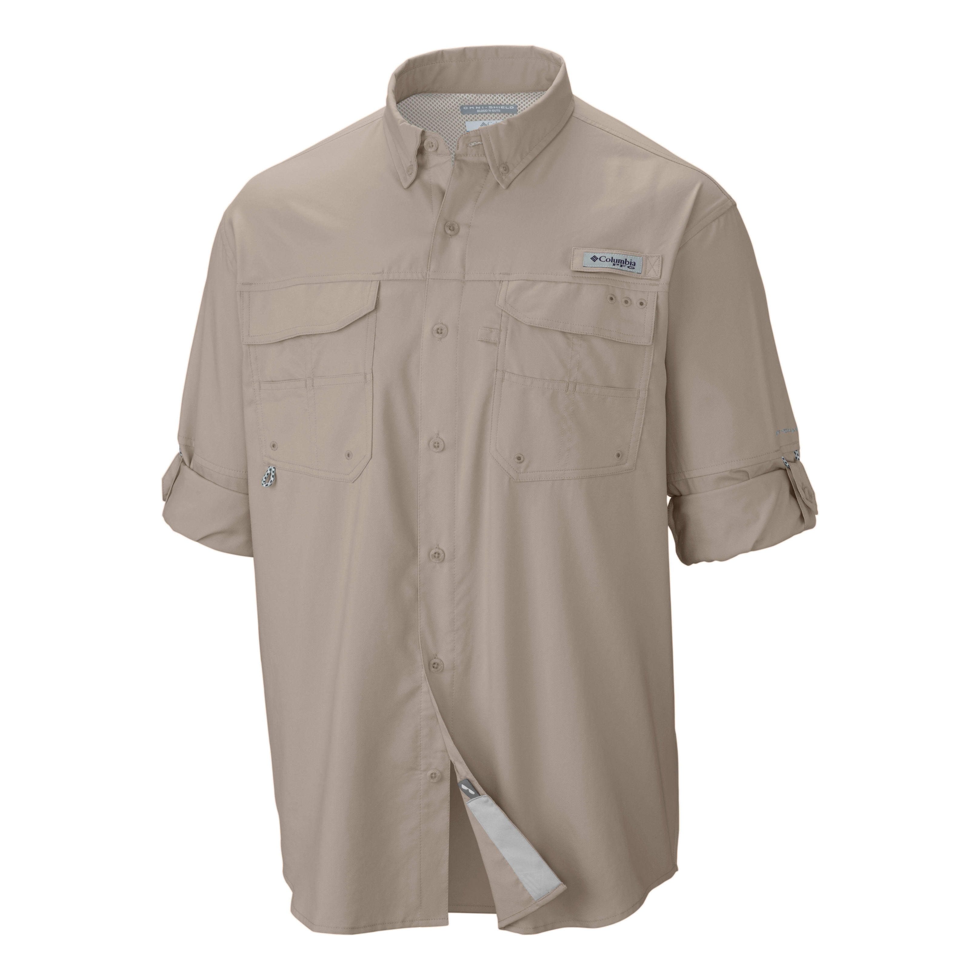 Columbia™ PFG Blood and Guts™ III Long Sleeve Woven Shirt - Fossil - rolled-up sleeves