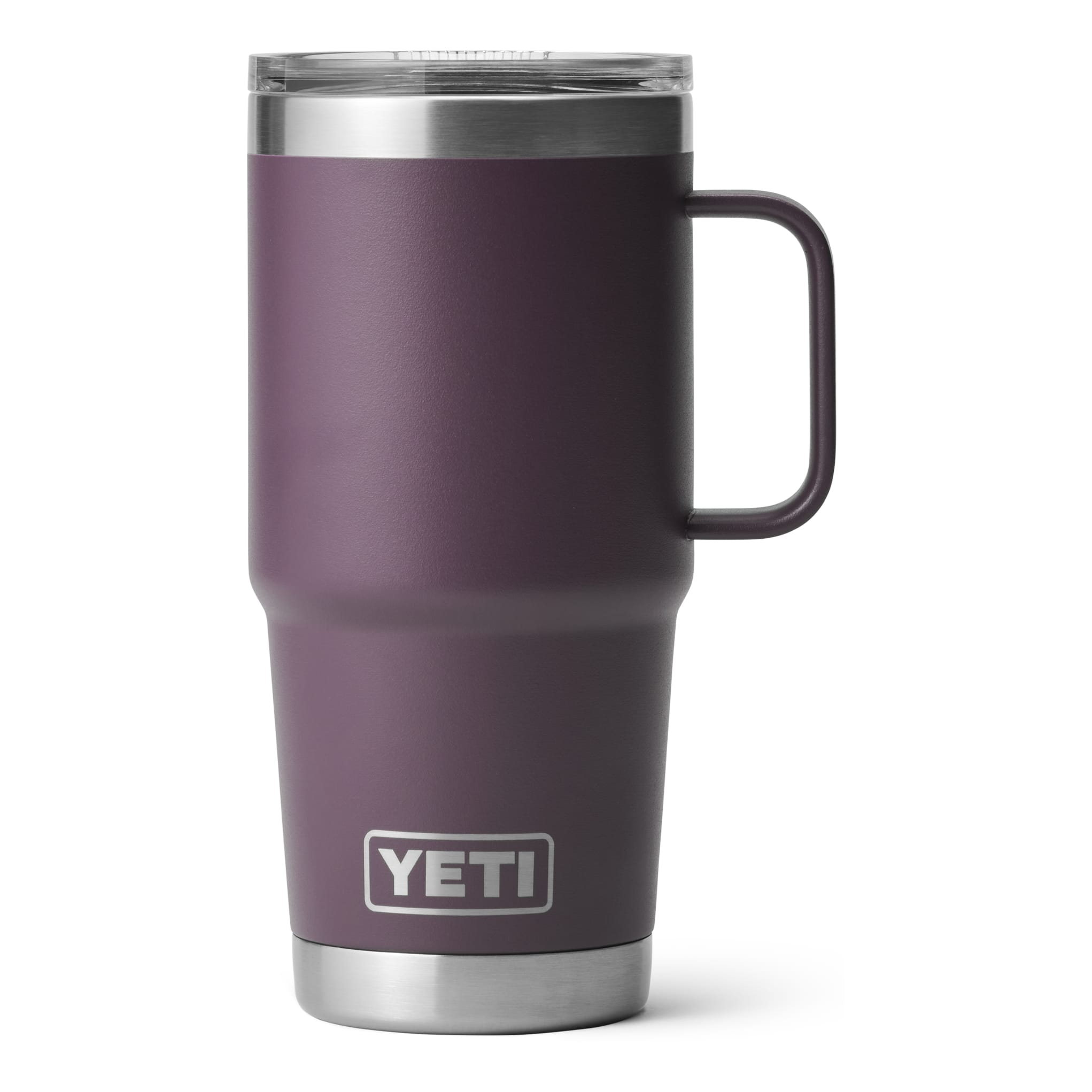 purple travel mug with handle