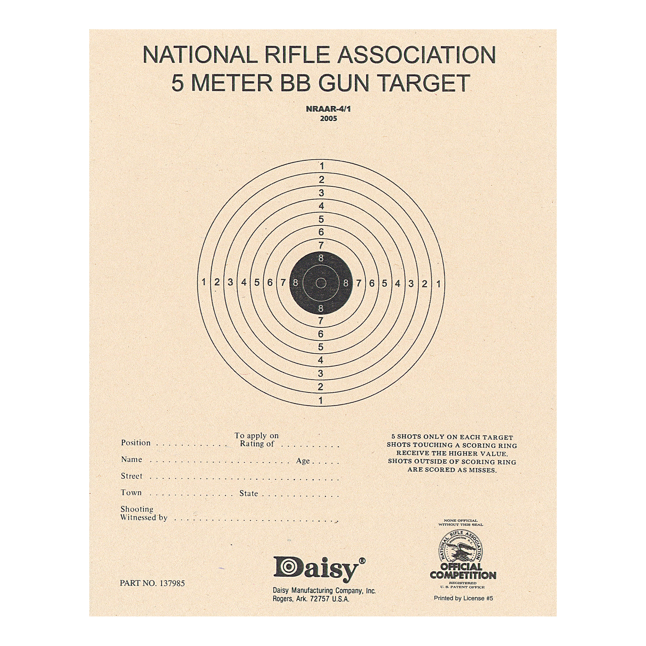 Official NRA Air Rifle Targets Cabela's Canada
