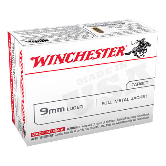 Winchester® 9mm 115-Grain FMJ Pistol Ammunition – 50 Pack