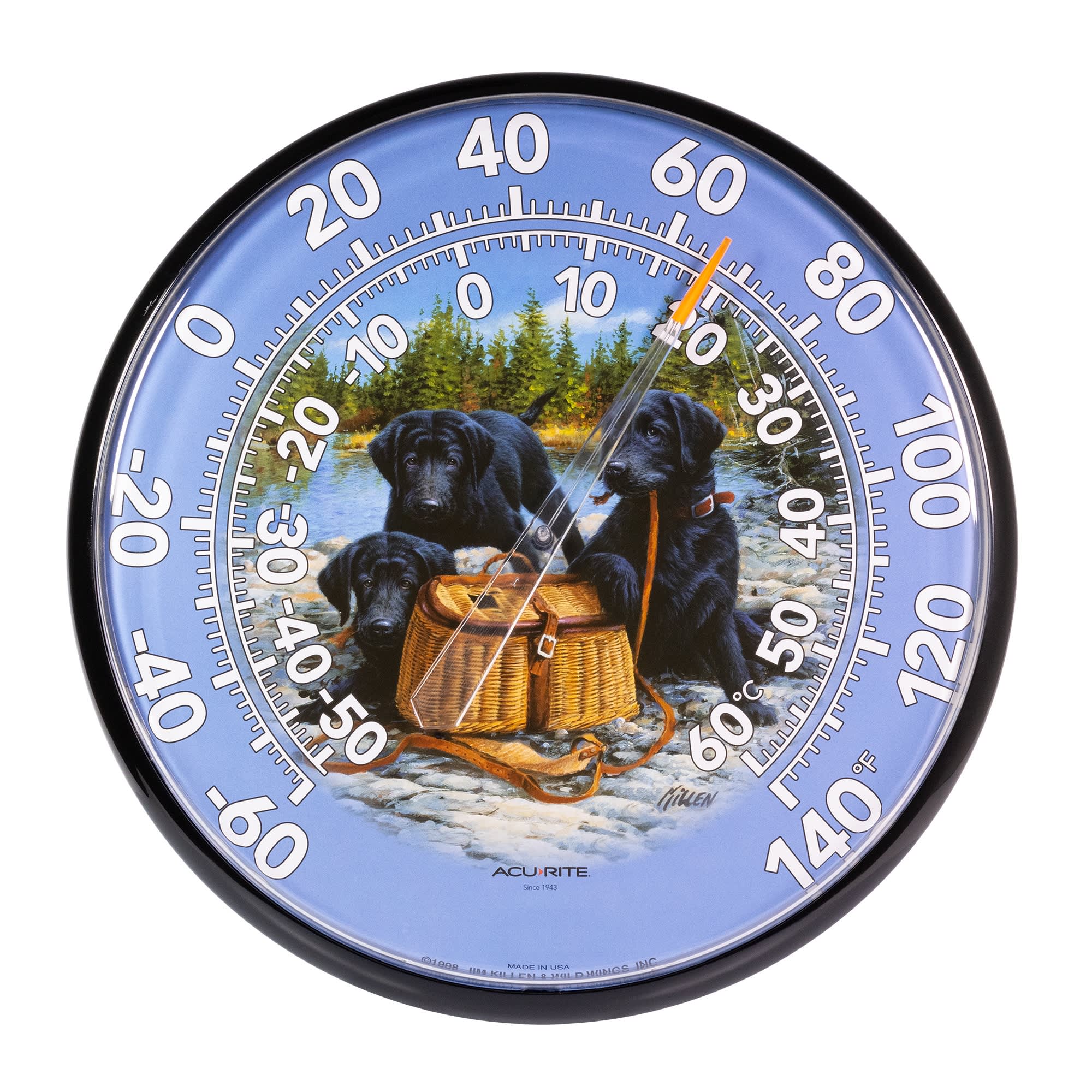 AcuRite® 12.5-Inch Indoor/Outdoor Dial Thermometer Feat. Black Labrador Puppies 