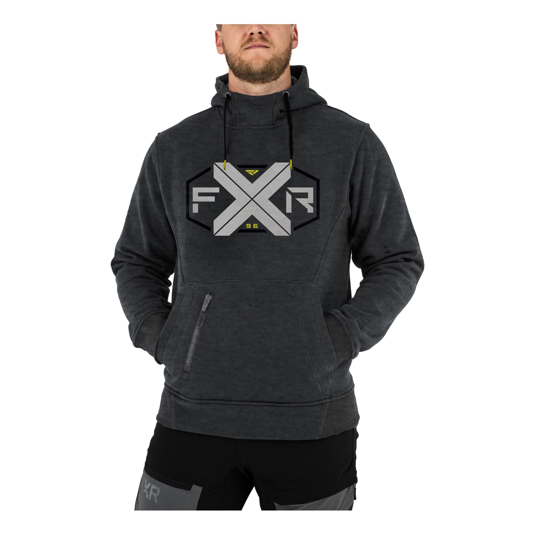 FXR® Men’s Authentic Pullover Hoodie - Charcoal Heather/Hi-Vis