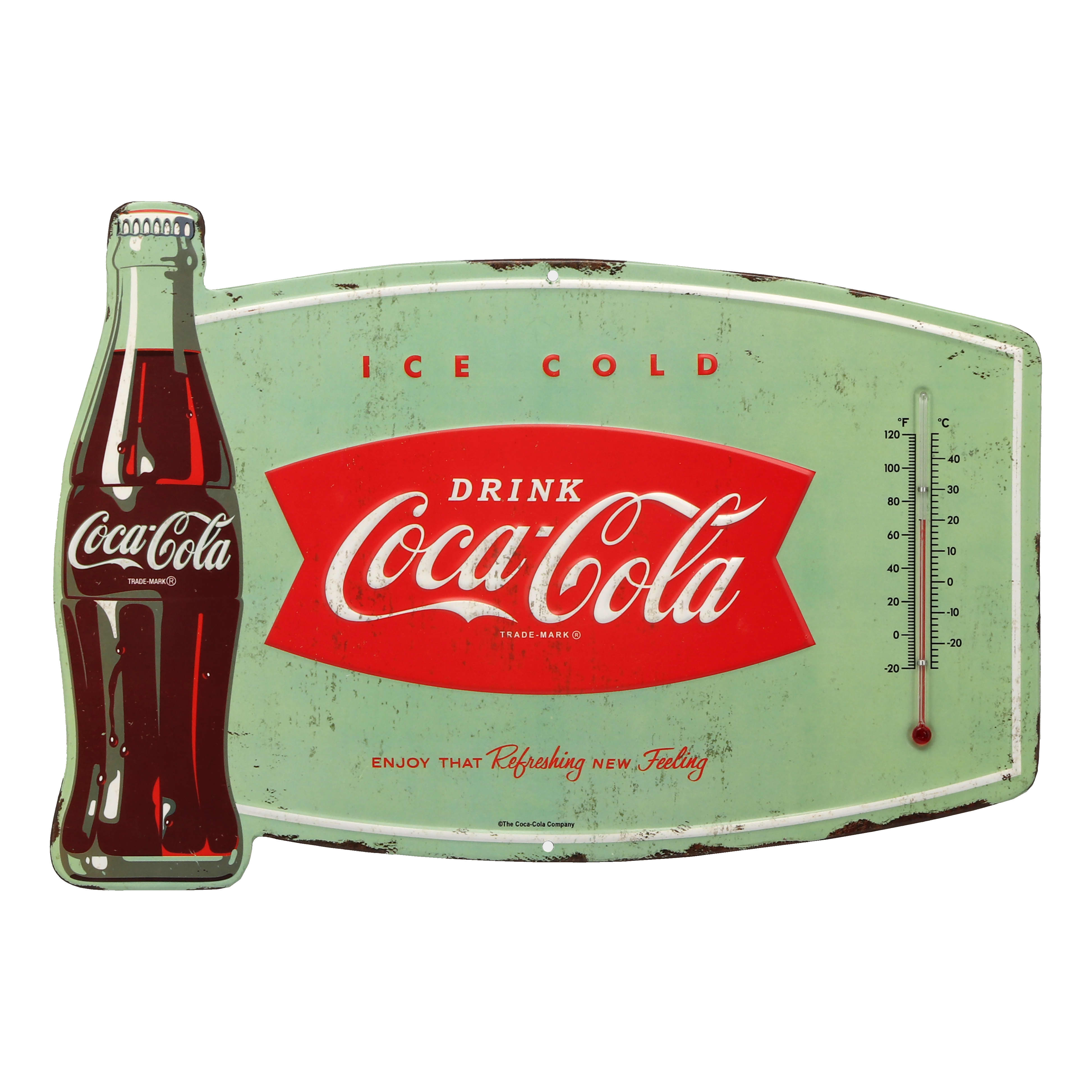 Open Roads Coca-Cola Embossed Metal Sign w/Thermometer