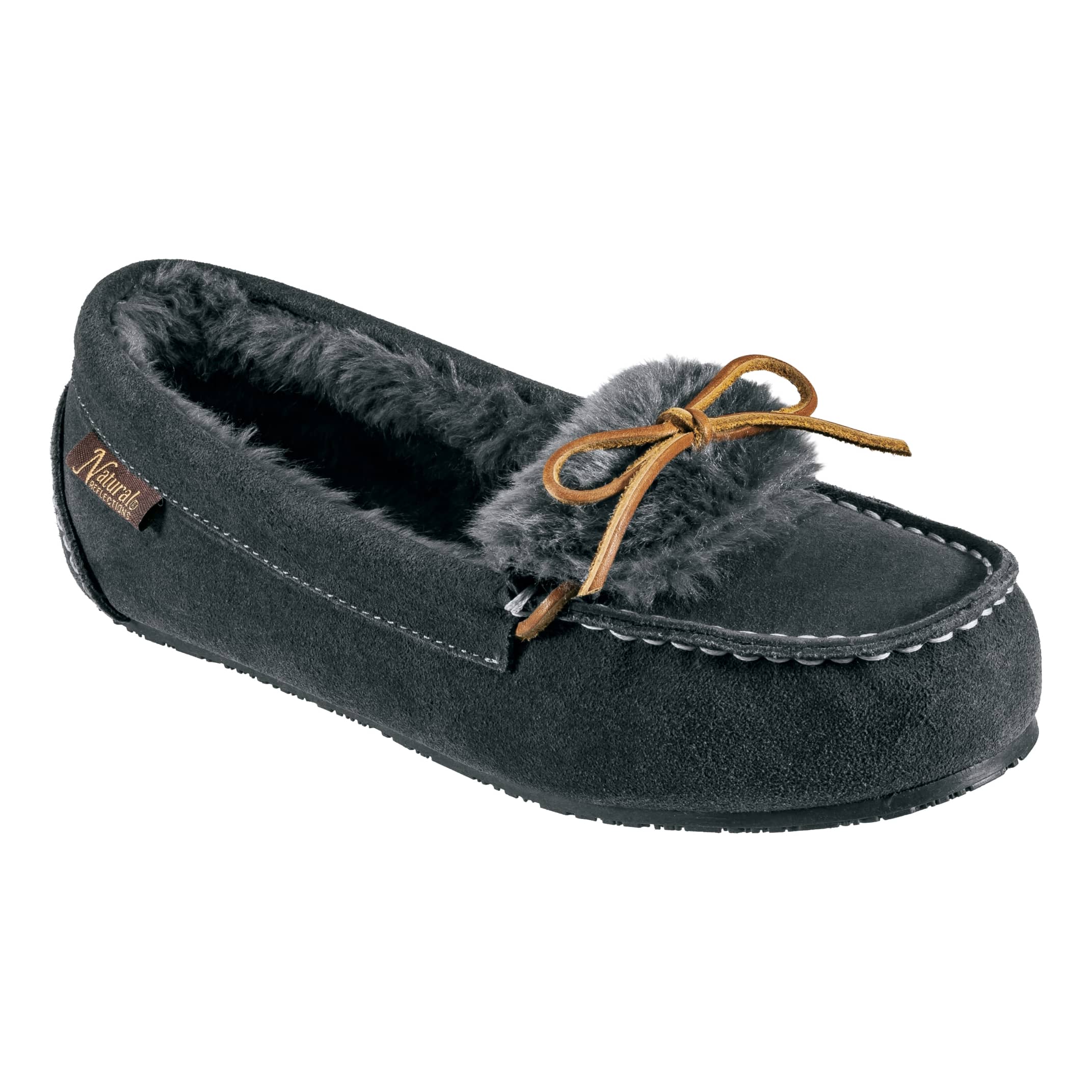 Faux-Fur Trim Moccasin Slippers