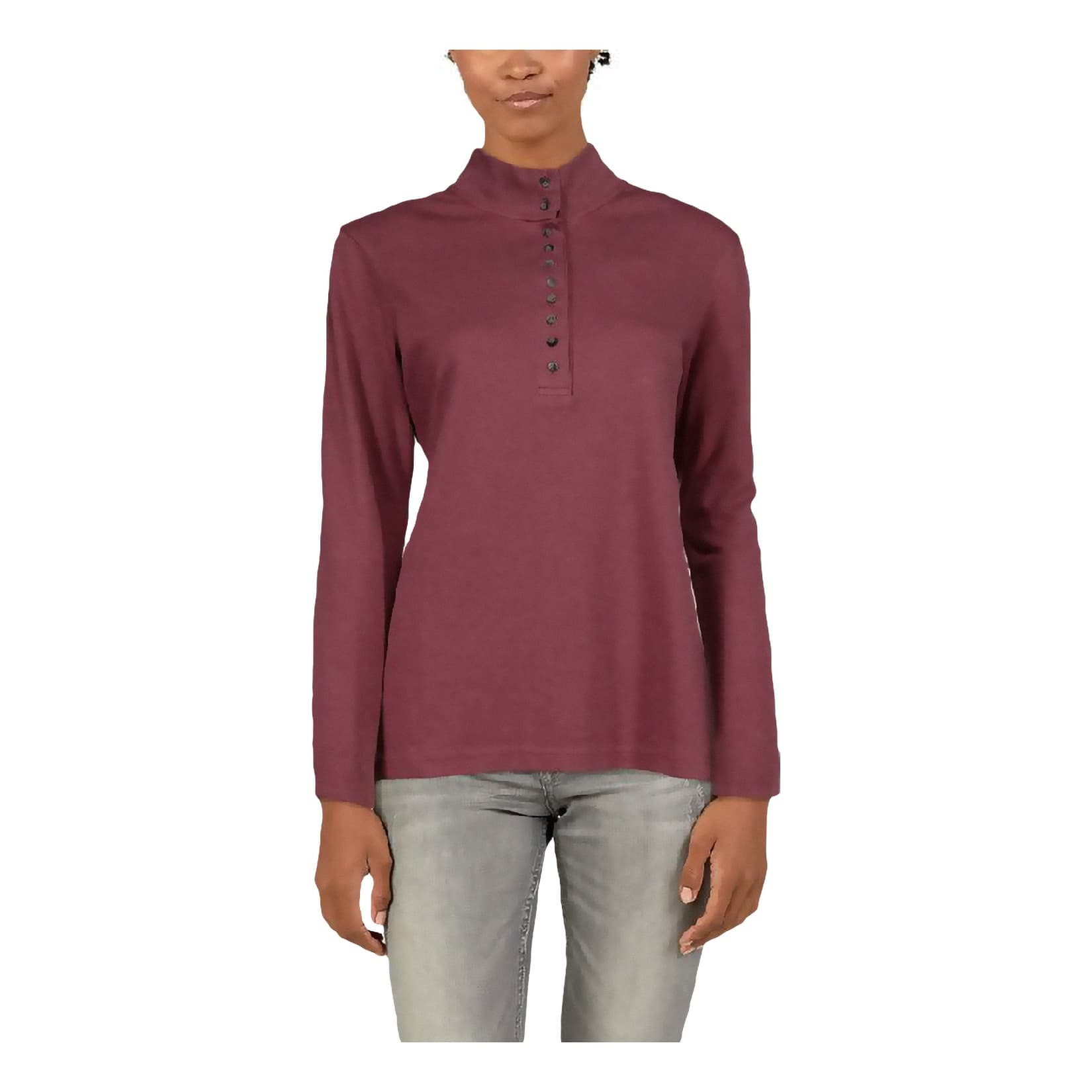 Natural Reflections® Women’s 10-Button Mock Turtleneck - Crushed Berry
