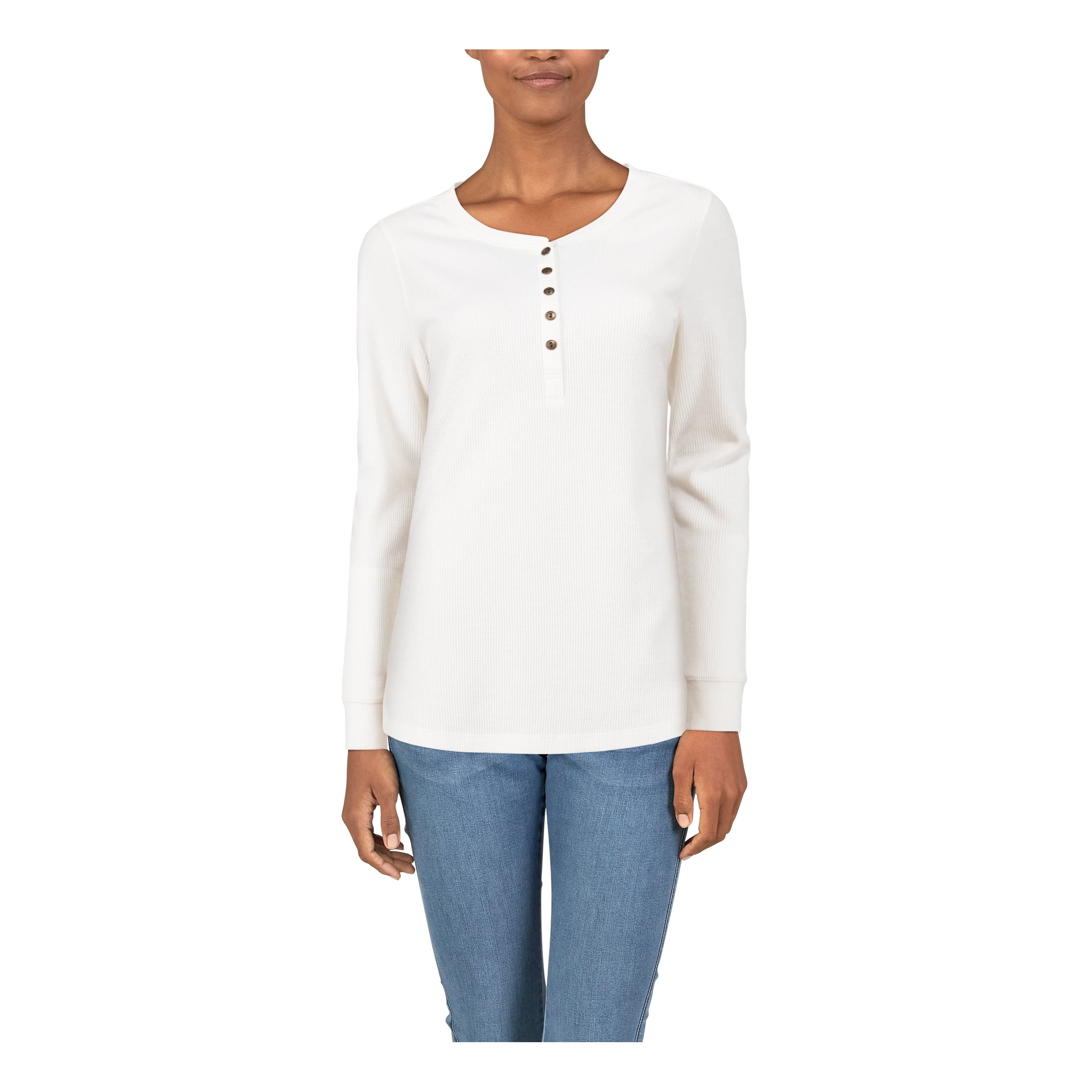 Natural Reflections® Women’s Thermal Henley Shirt - Pristine Solid