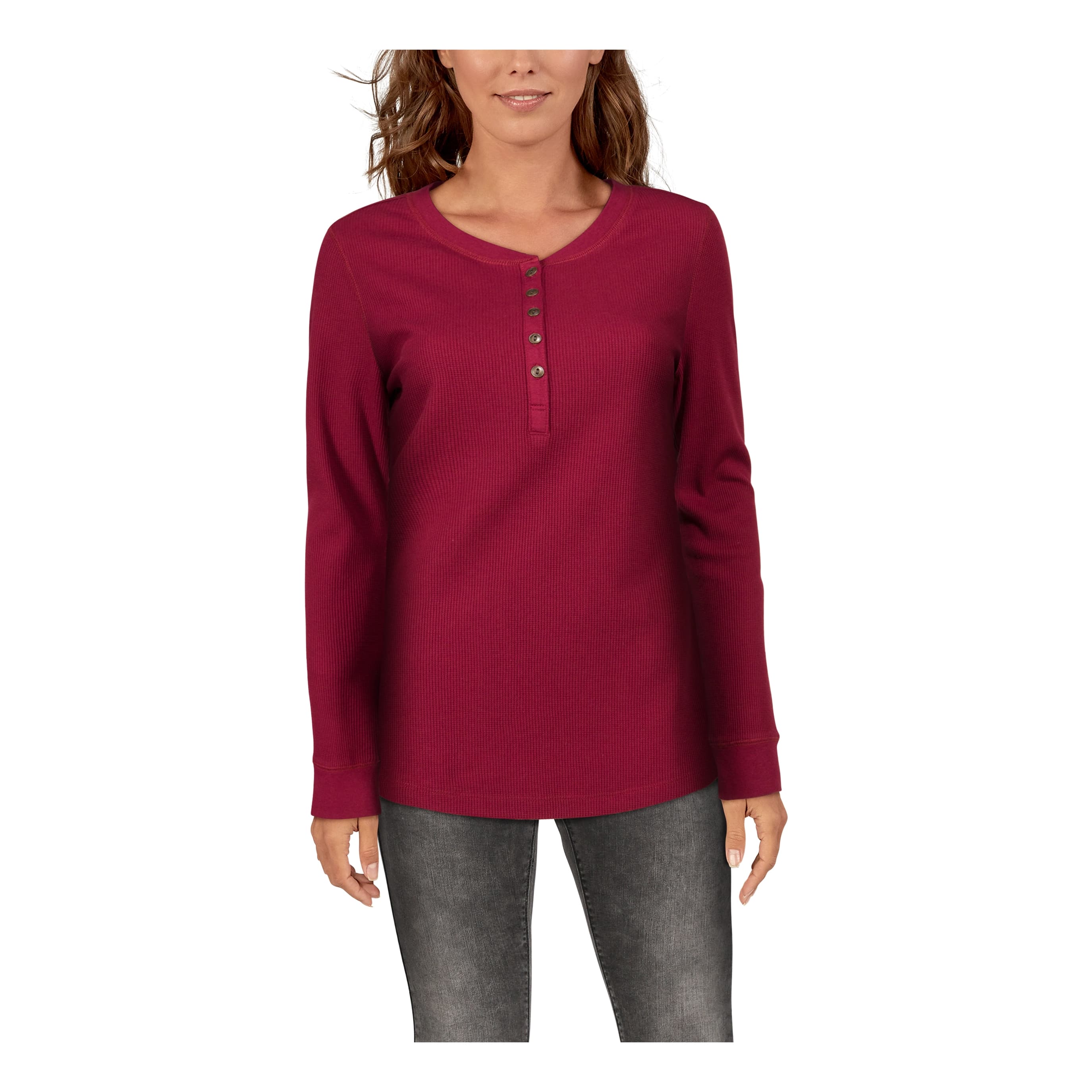 Natural Reflections® Women’s Thermal Henley Shirt - Cabernet Solid
