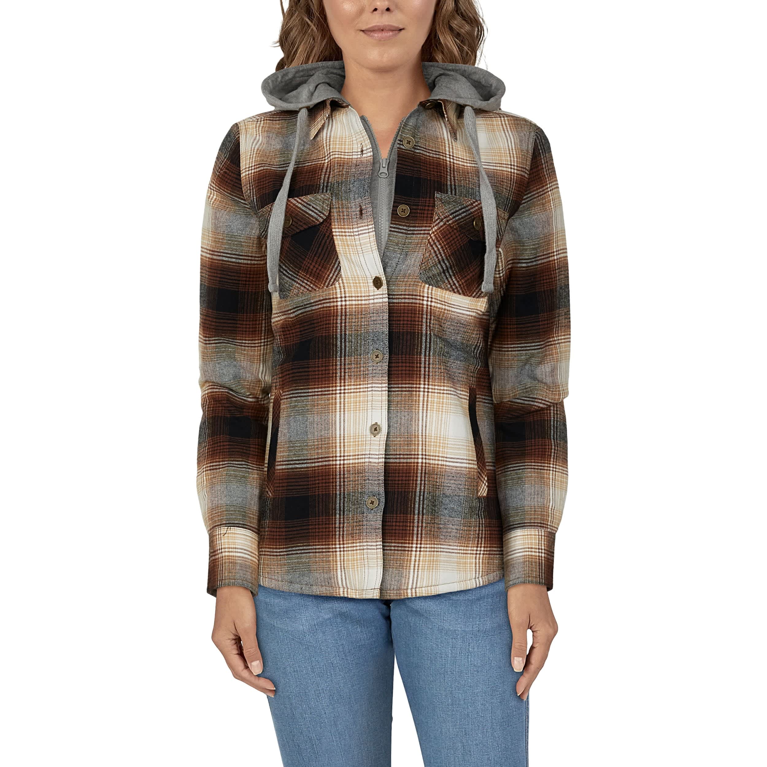 Natural Reflections Hooded Flannel Shirt Jacket for Ladies- Kombu Plaid - XXL