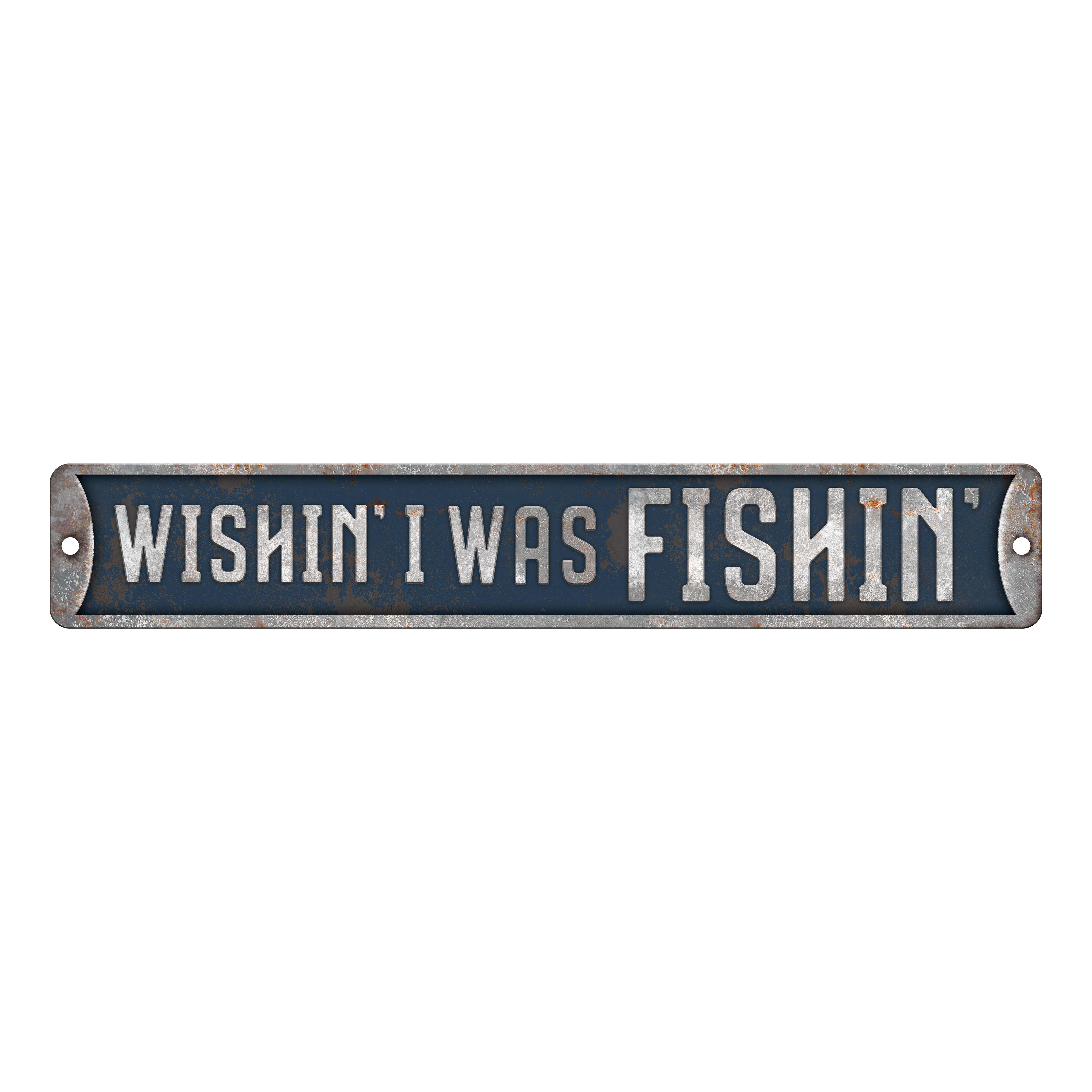 Open Roads Wishin' I Was Fishin' Embossed Tin Sign