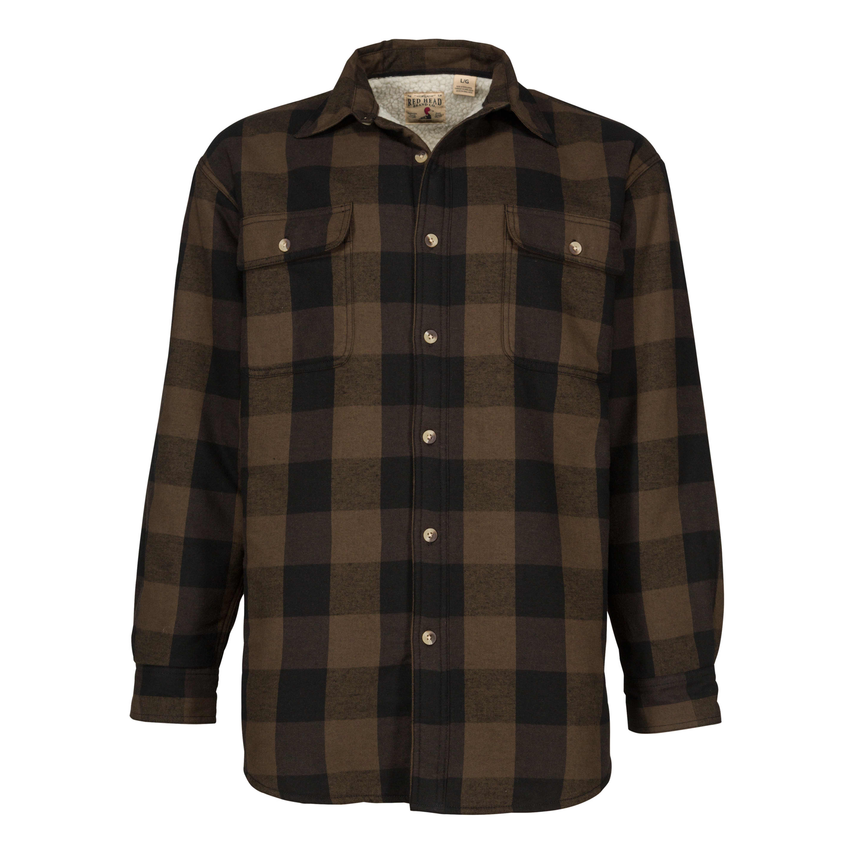 RedHead® Men’s Long-Sleeve Sherpa-Lined Plaid Shirt - Brown