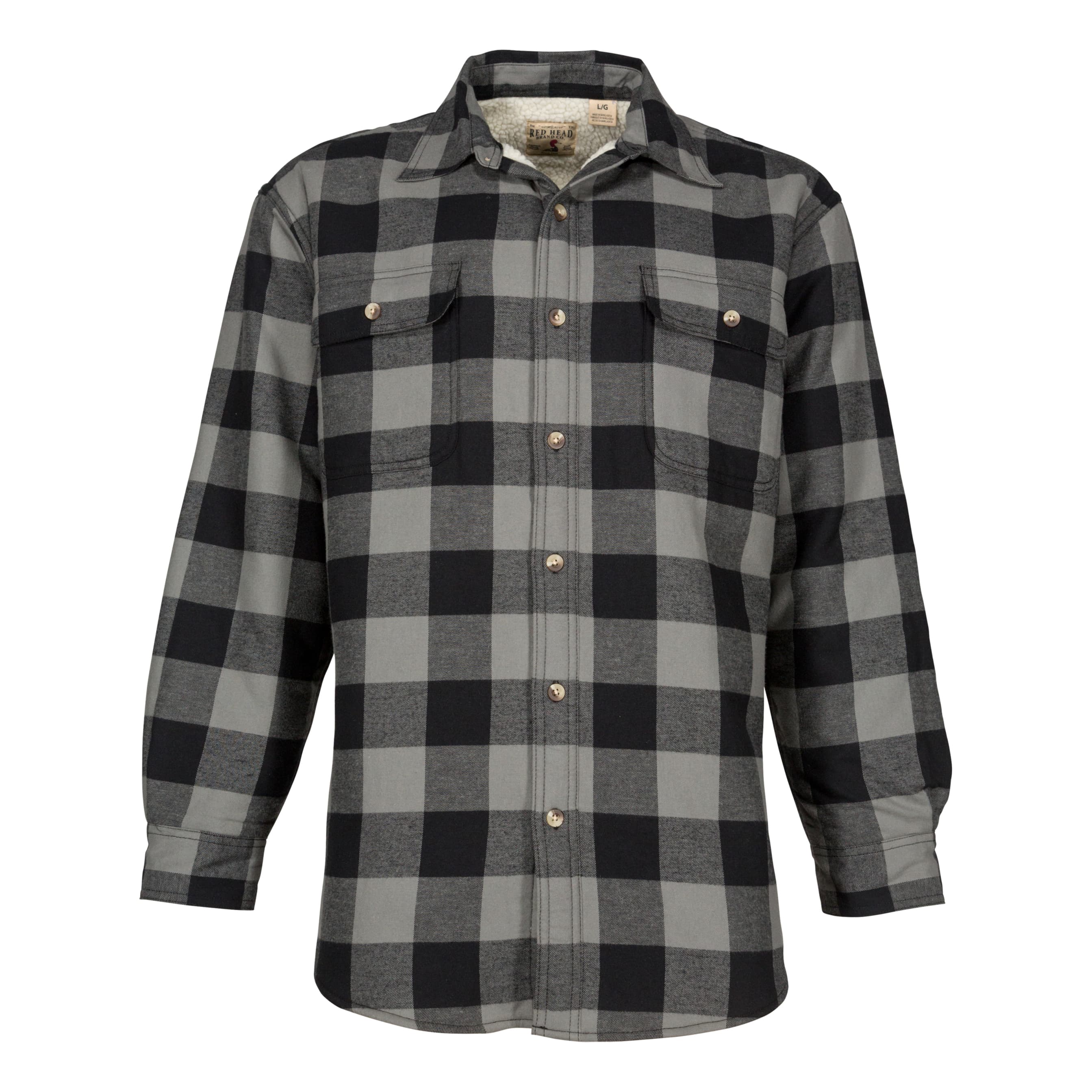 RedHead® Men’s Long-Sleeve Sherpa-Lined Plaid Shirt - Grey
