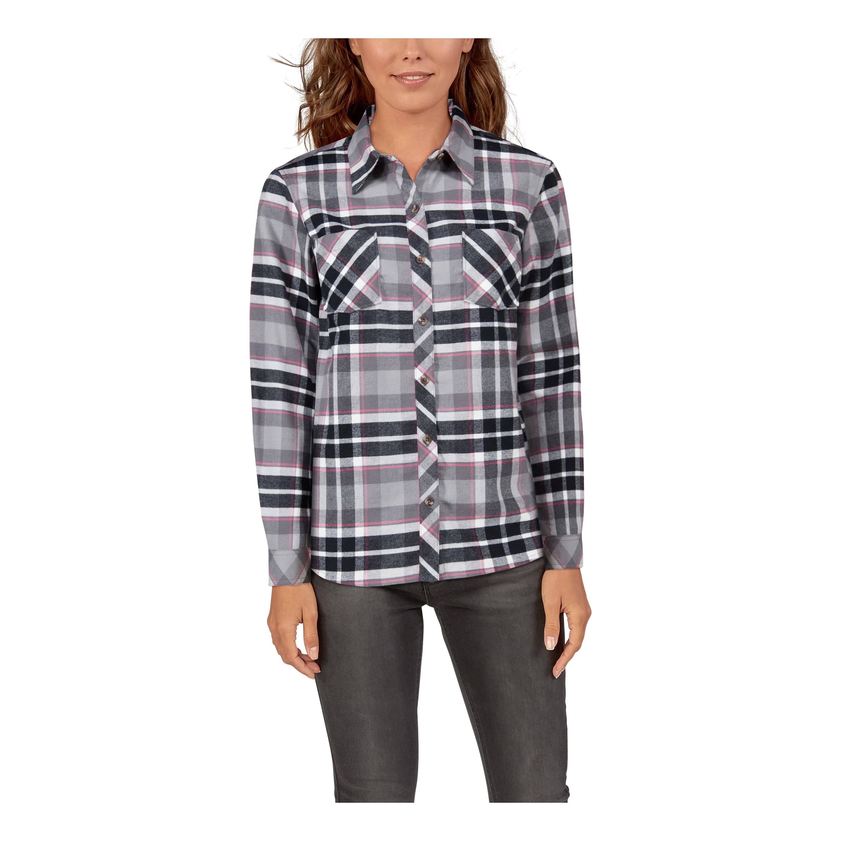 Natural Reflections® Women’s Long-Sleeve Brushed Flannel Shirt - Anthracite Plaid