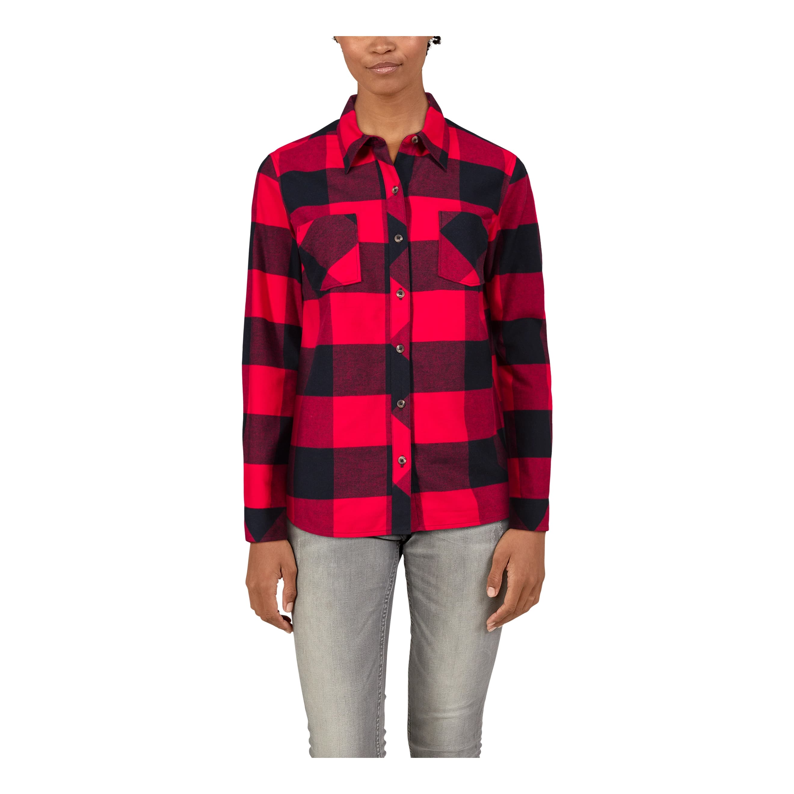 Natural Reflections® Women’s Long-Sleeve Brushed Flannel Shirt - Chili Pepper/Anthracite
