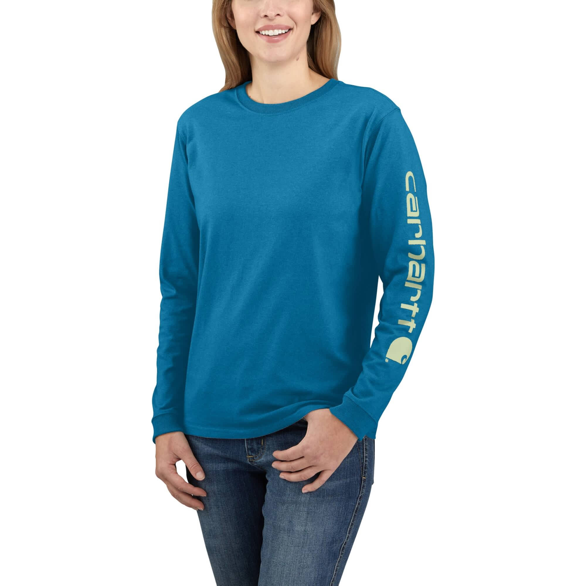 Carhartt Women's Small Marine Blue Logo Sleeve Graphic Sweatshirt