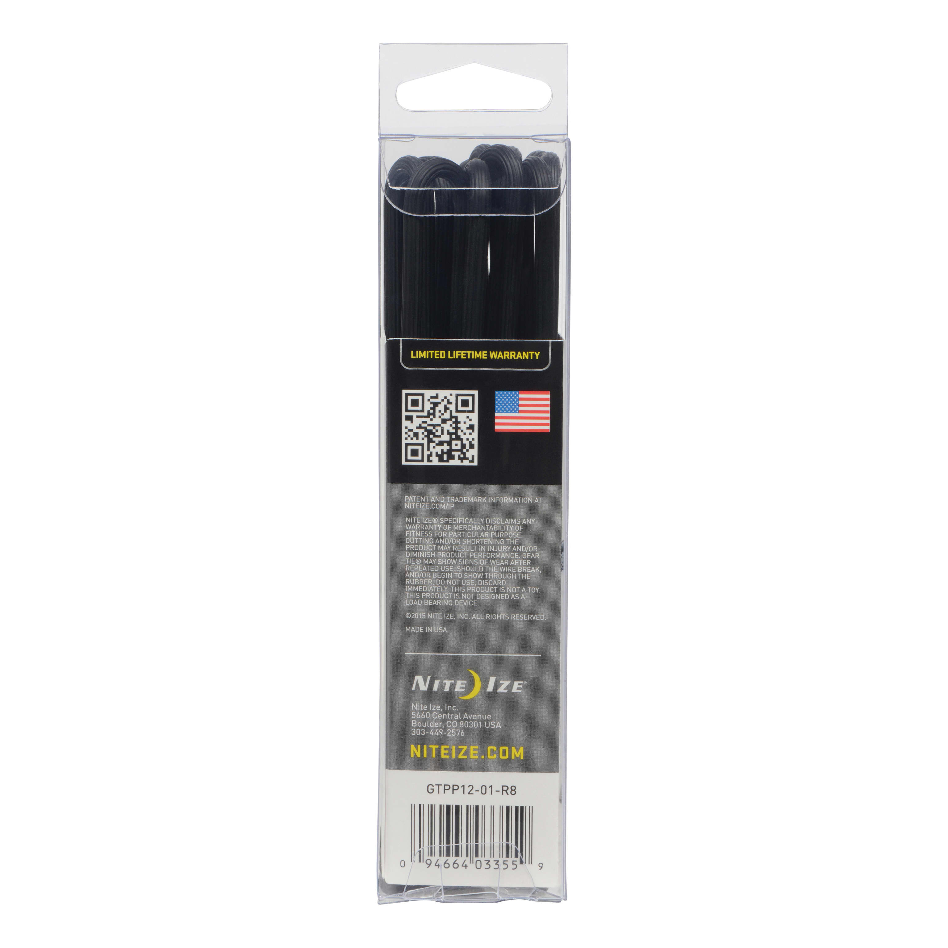 Nite Ize Gear Tie® ProPack 12" - 12 Pack - Black - Packaging View Back