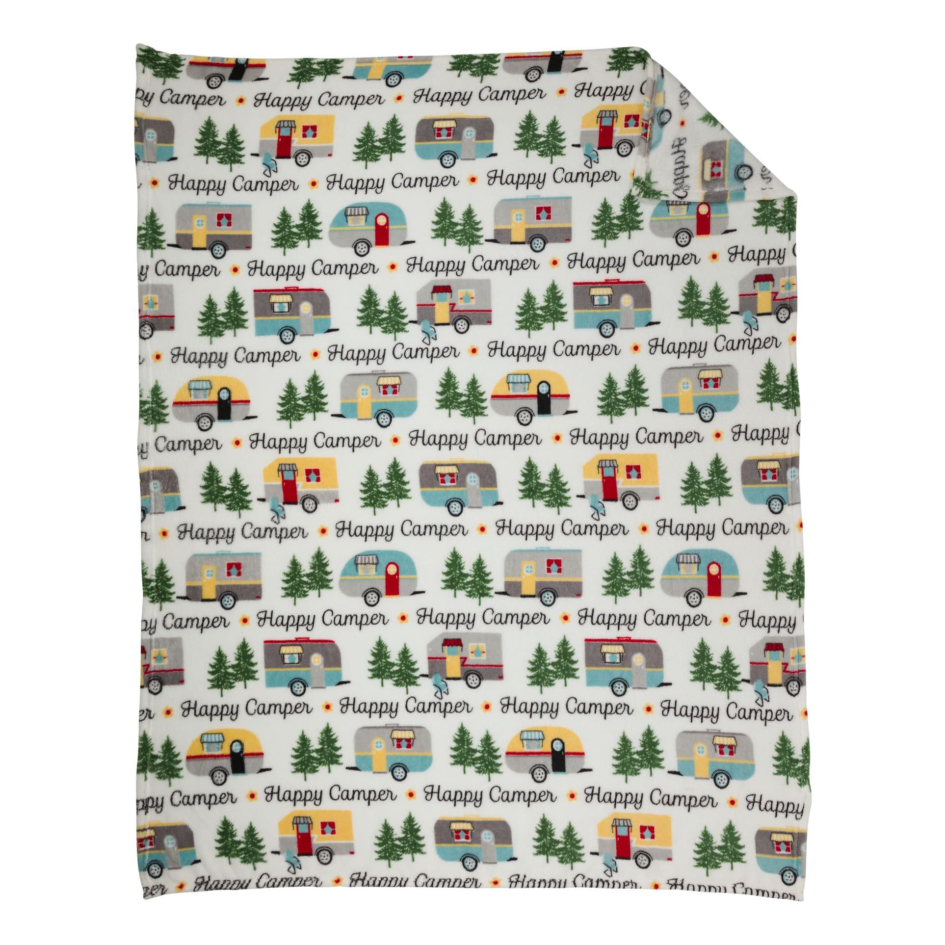 White River™ Happy Camper Coral Fleece Throw