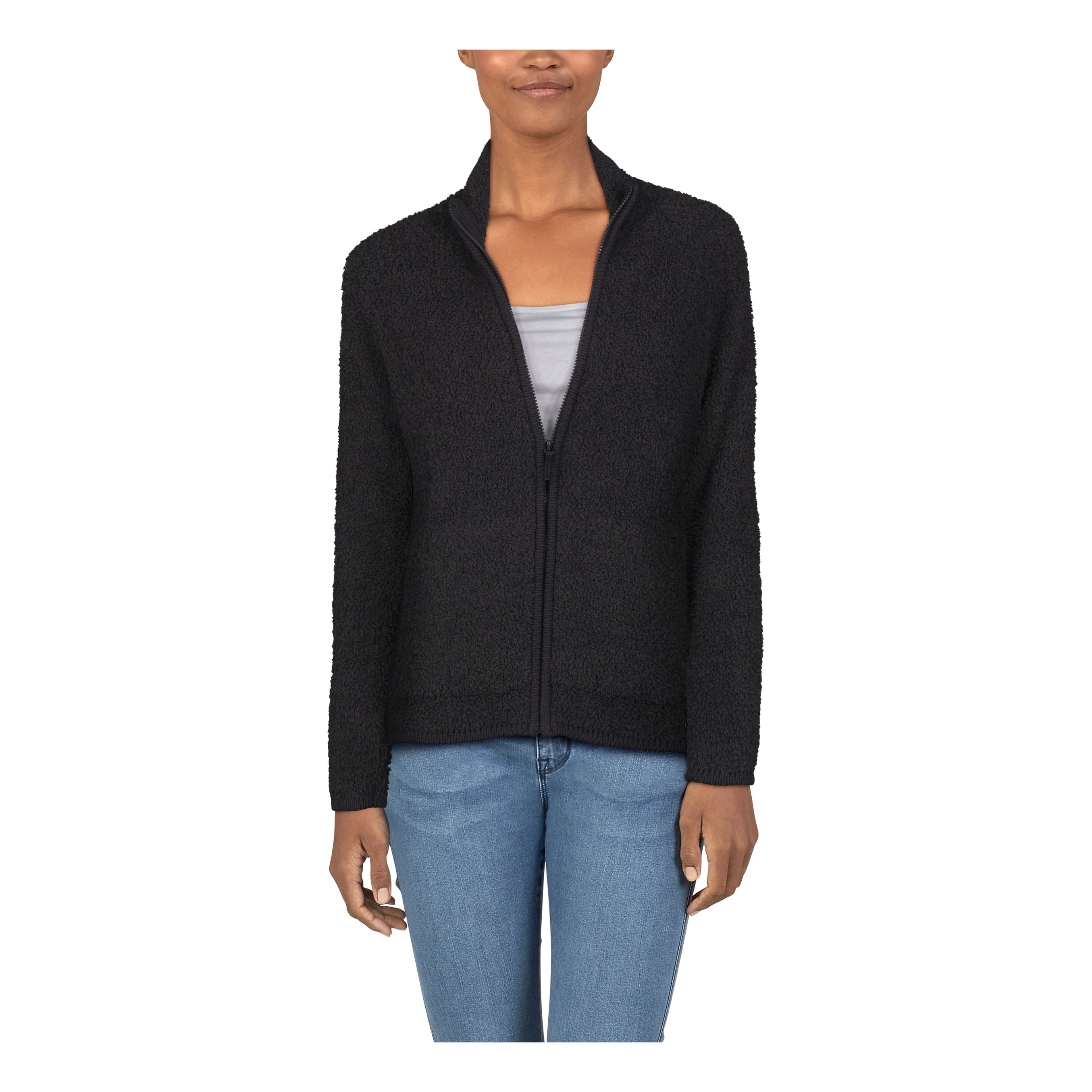 Natural Reflections® Women’s Sherpa Cabin Full-Zip Long-Sleeve Sweater - Raven
