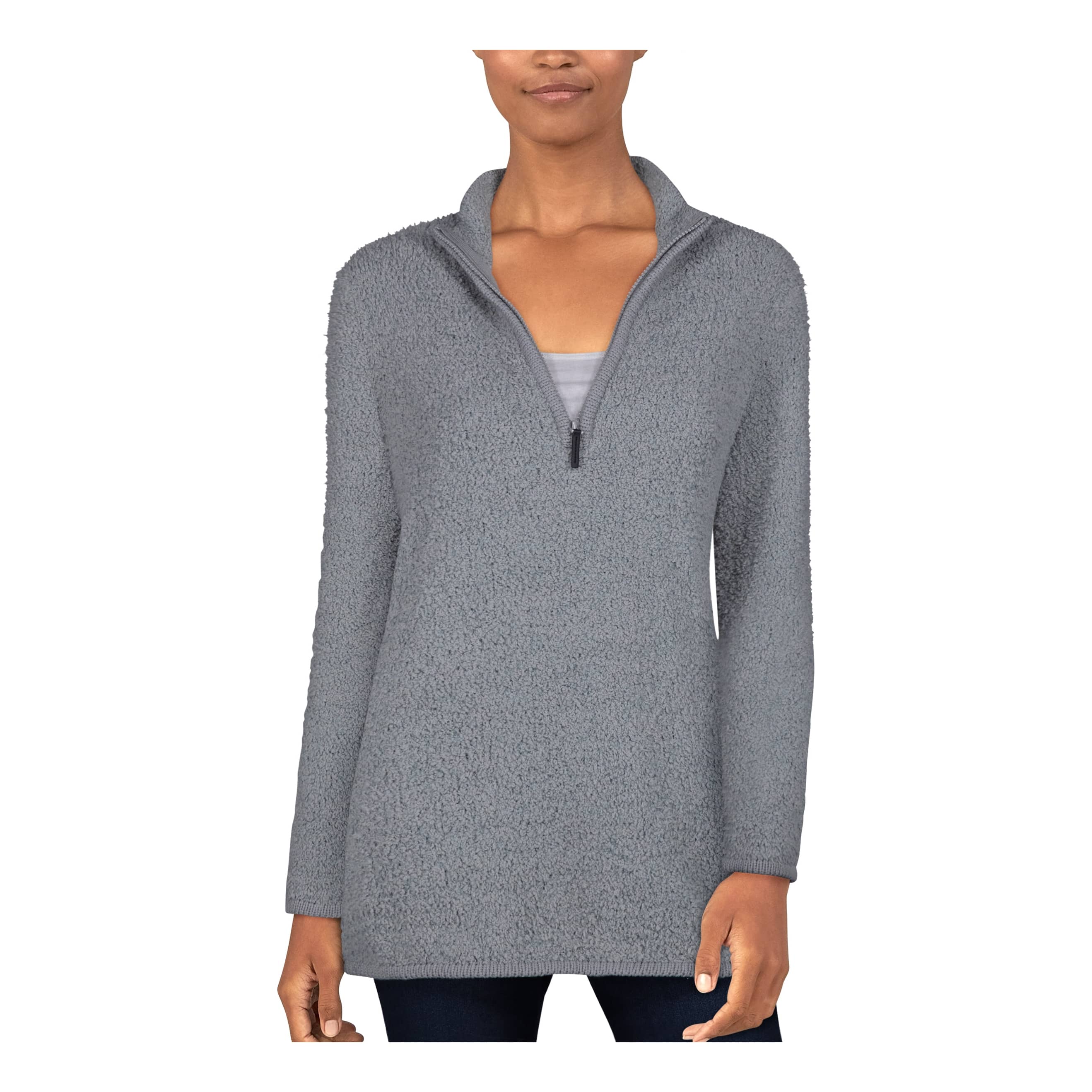 ,Natural Reflections® Women’s Sherpa Cabin Quarter-Zip Long-Sleeve Sweater - Limestone