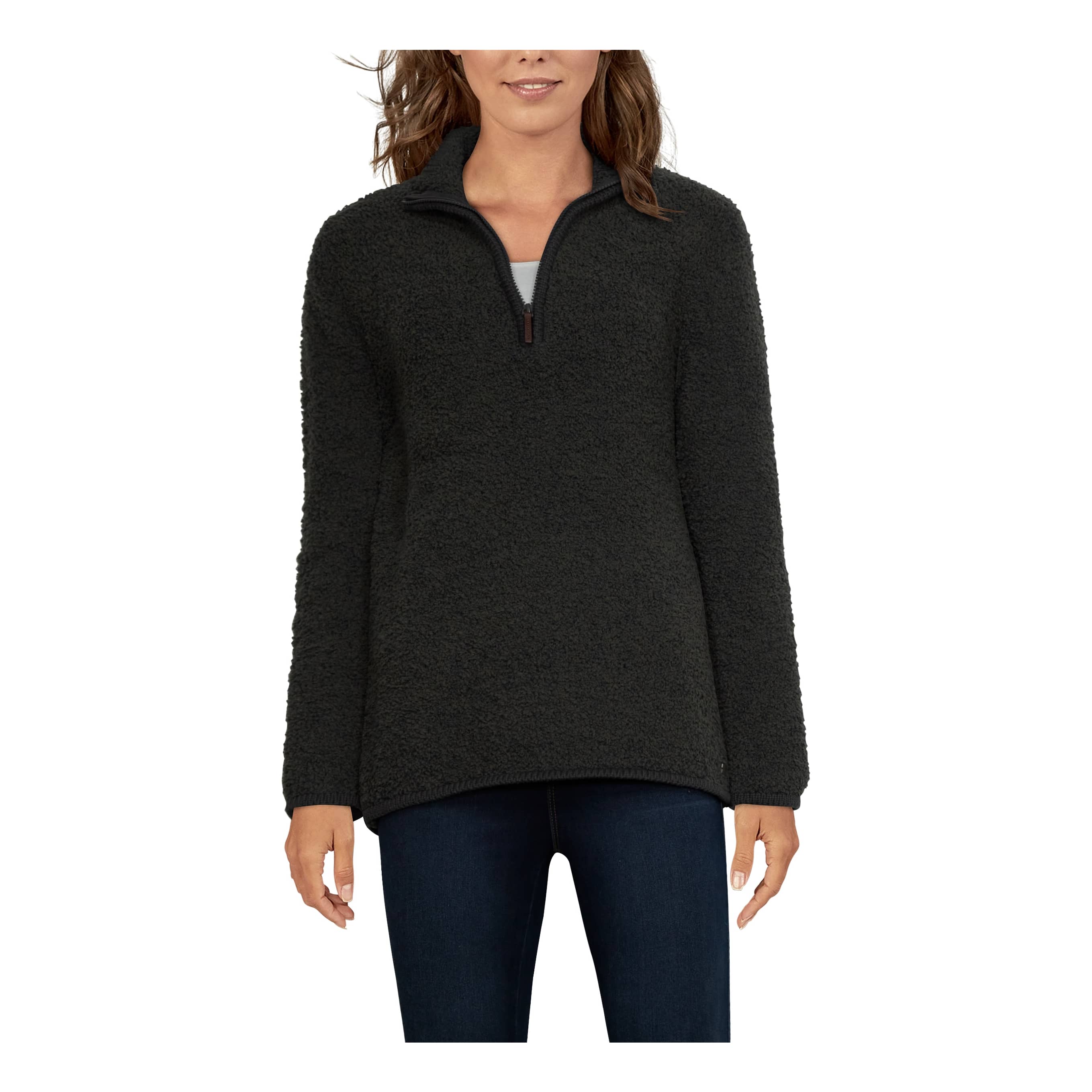 ,Natural Reflections® Women’s Sherpa Cabin Quarter-Zip Long-Sleeve Sweater - Raven