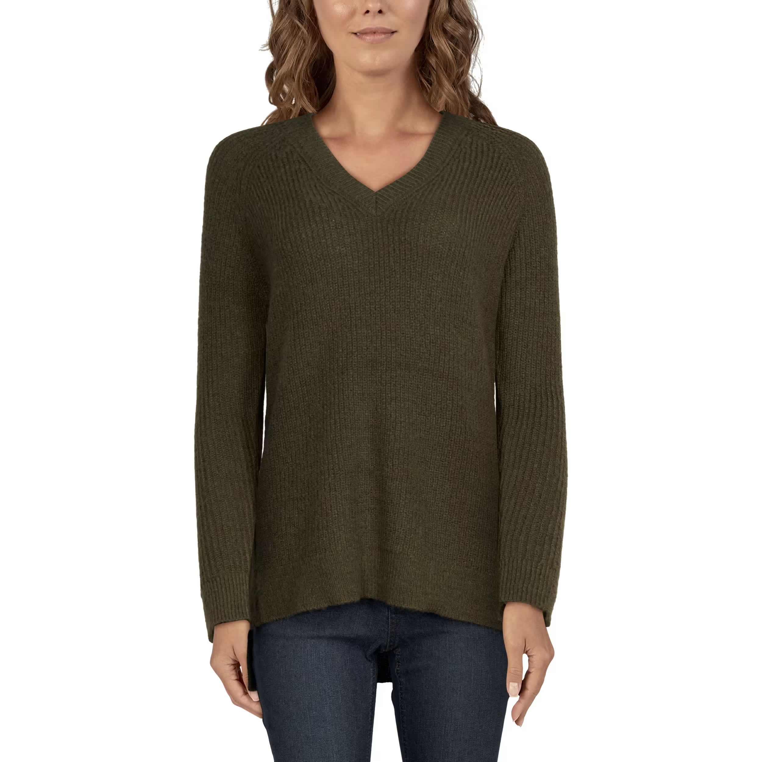 Natural Reflections® Women’s Ribbed V-Neck Raglan Long-Sleeve Sweater