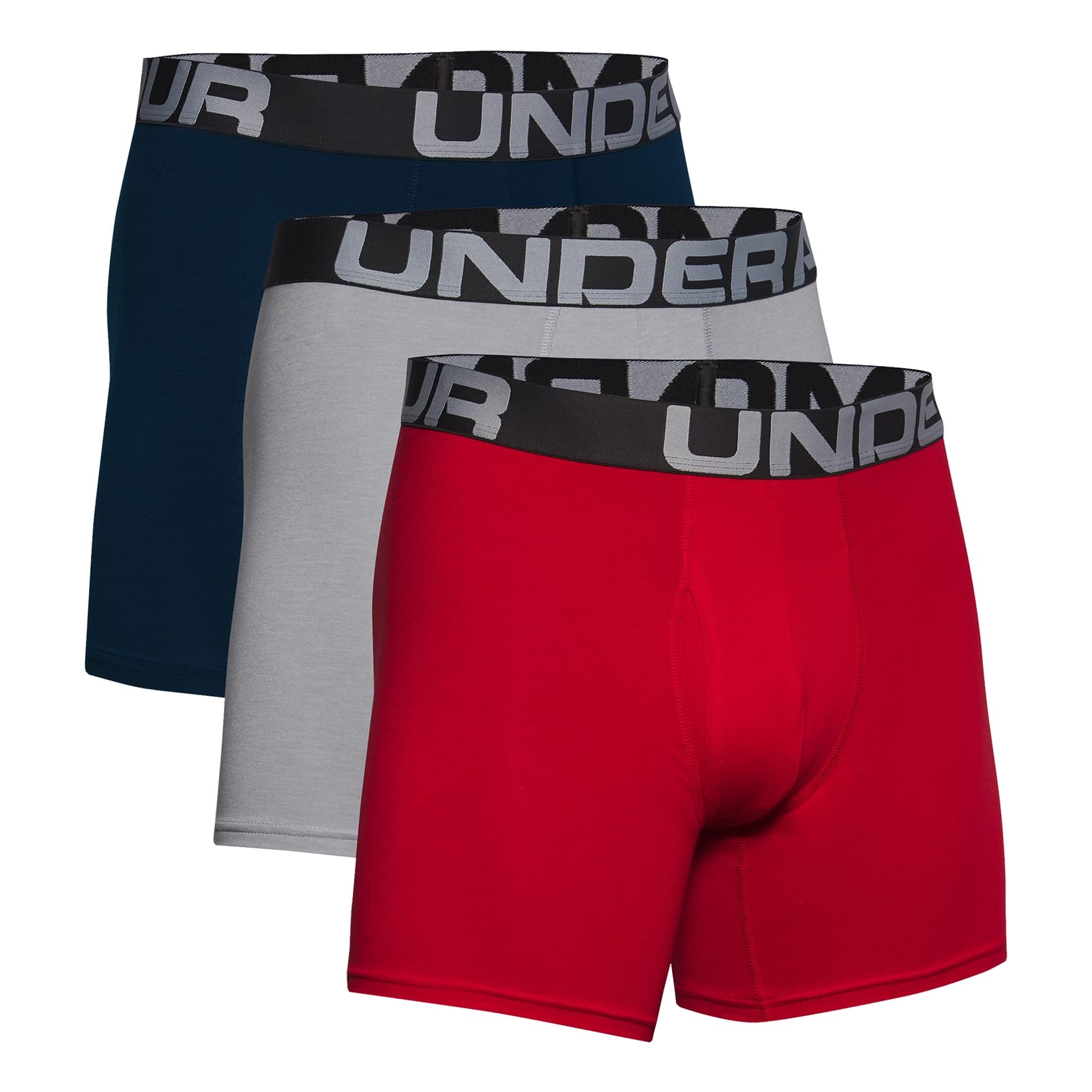 Under Armour® Men’s Charged Cotton® 6" Boxerjock® – 3-Pack - Red/Academy/Mod Grey