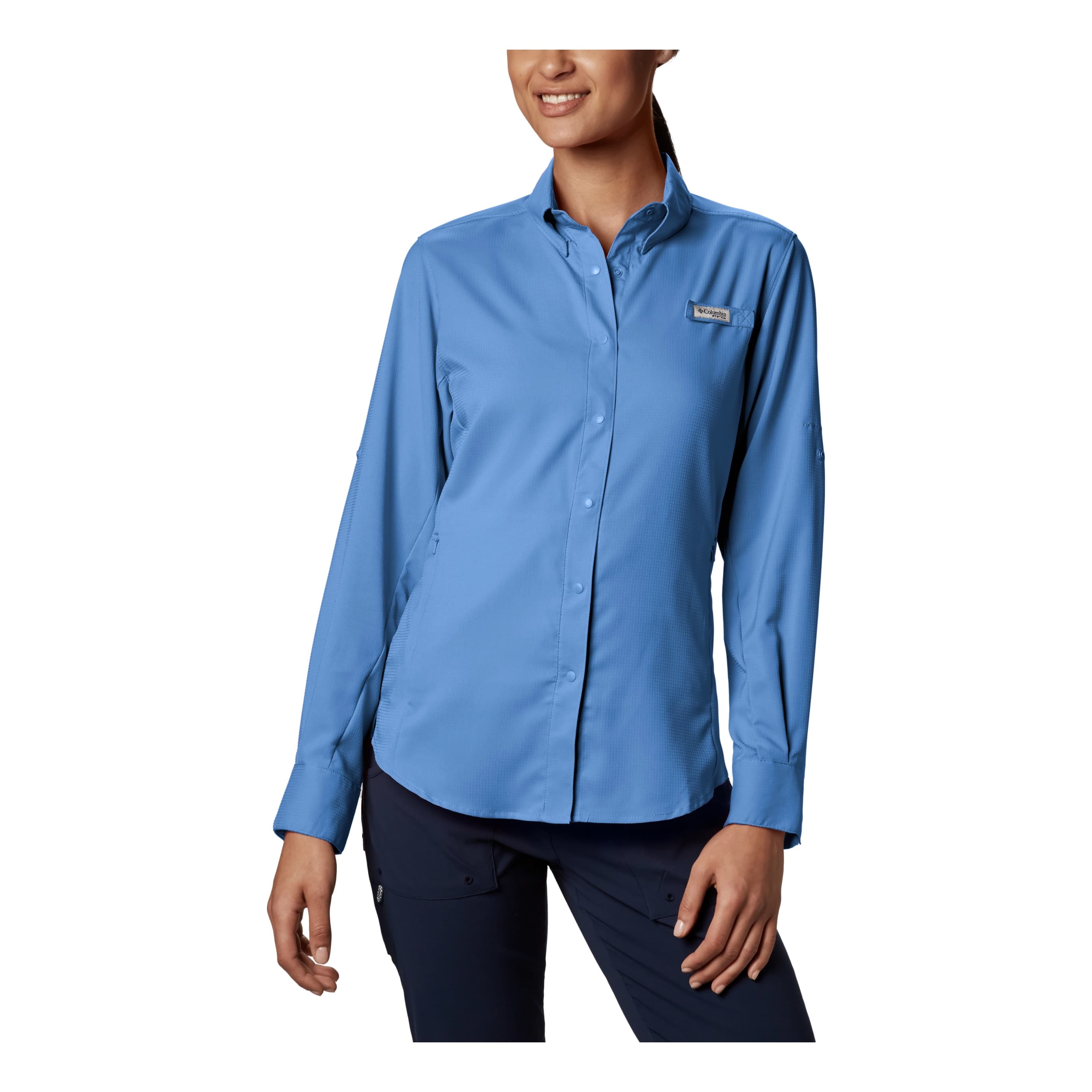 Columbia Women's PFG Tamiami II Long Sleeve Shirt, White Cap Blue / L