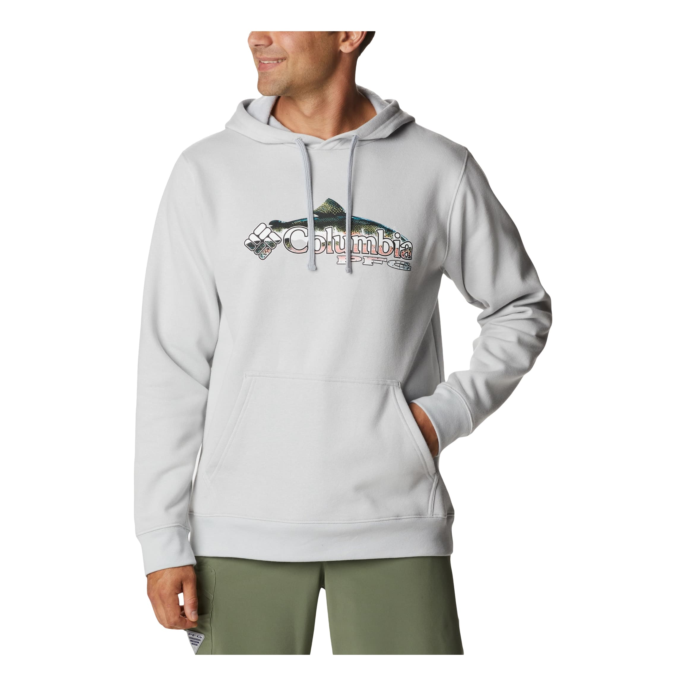 Columbia® Men’s PFG™ Fish Logo Hoodie - Cool Grey/Trout