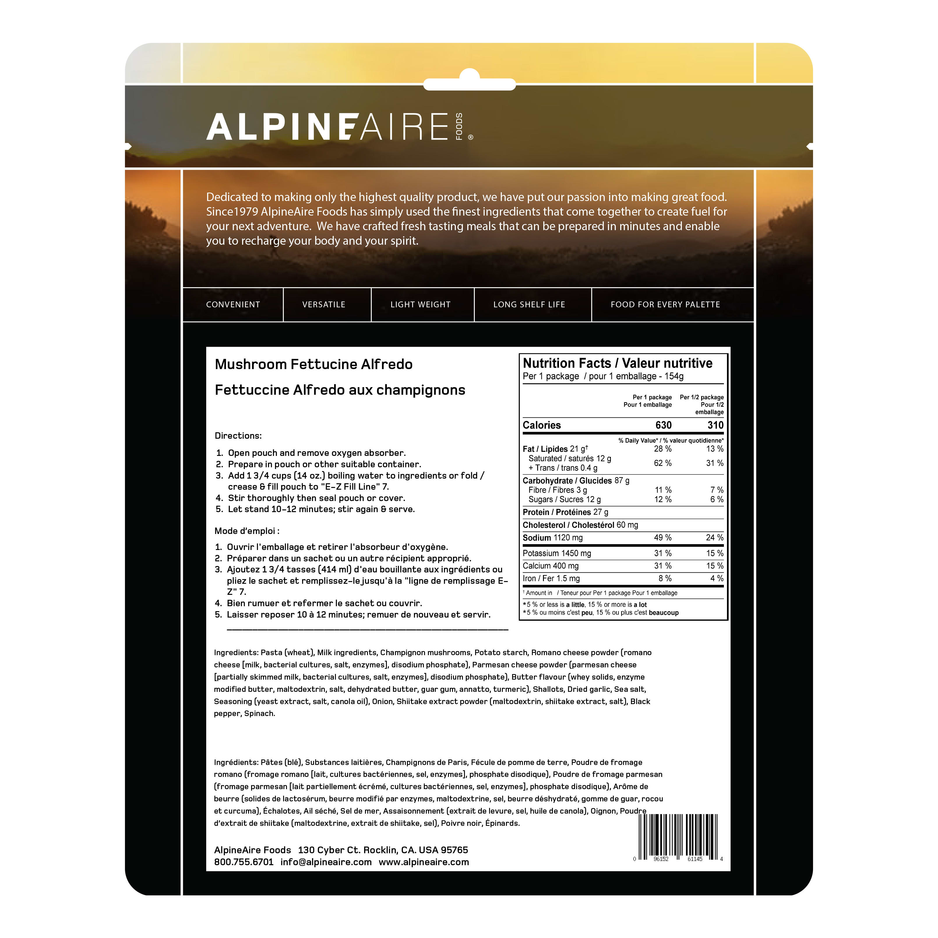 AlpineAire® Wild Mushroom Fettucine Alfredo