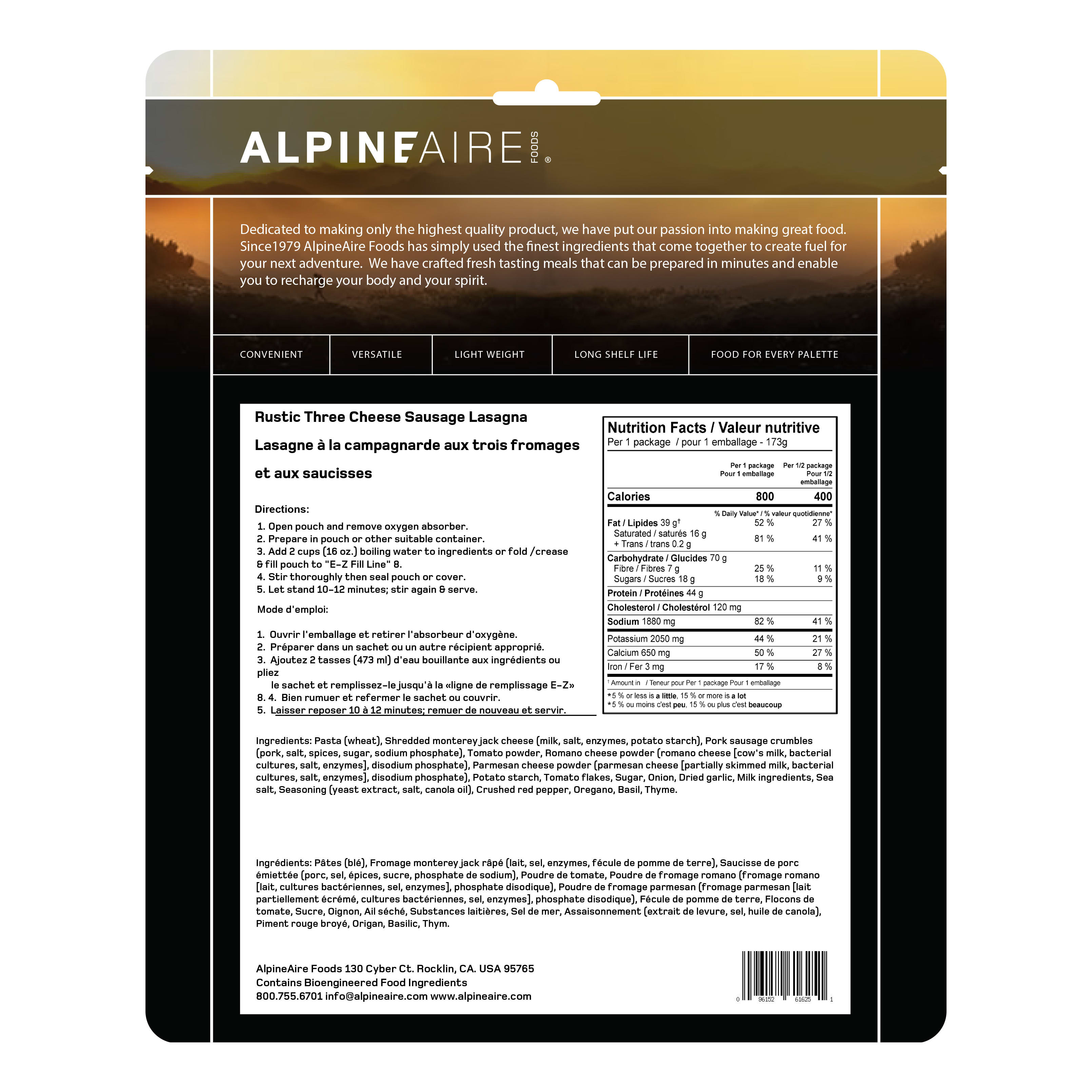 AlpineAire® Rustic Three Cheese Sausage Lasagna