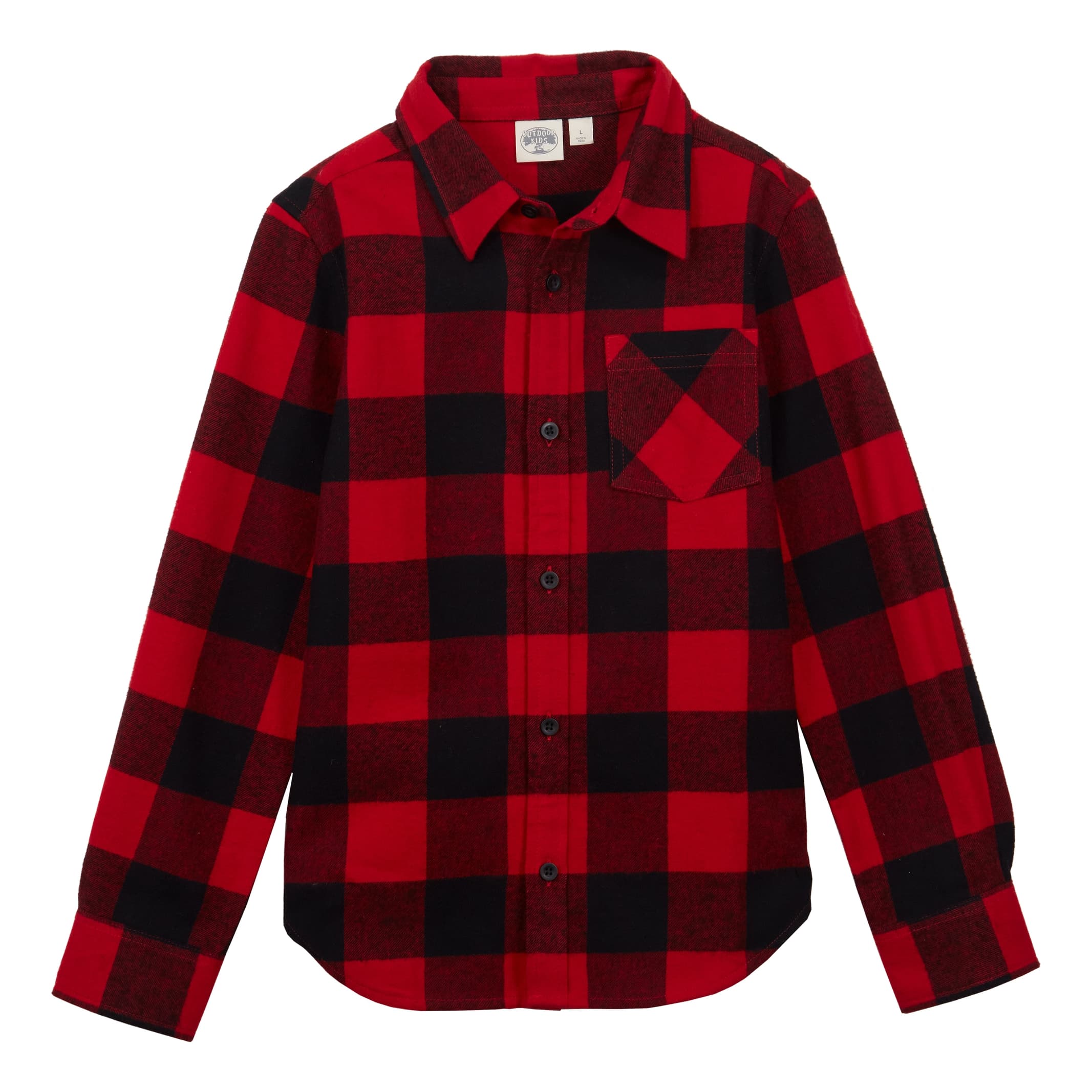 Bass Pro Shops® Boys’ Long-Sleeve Flannel Button-Down Shirt - Red Black Buffalo
