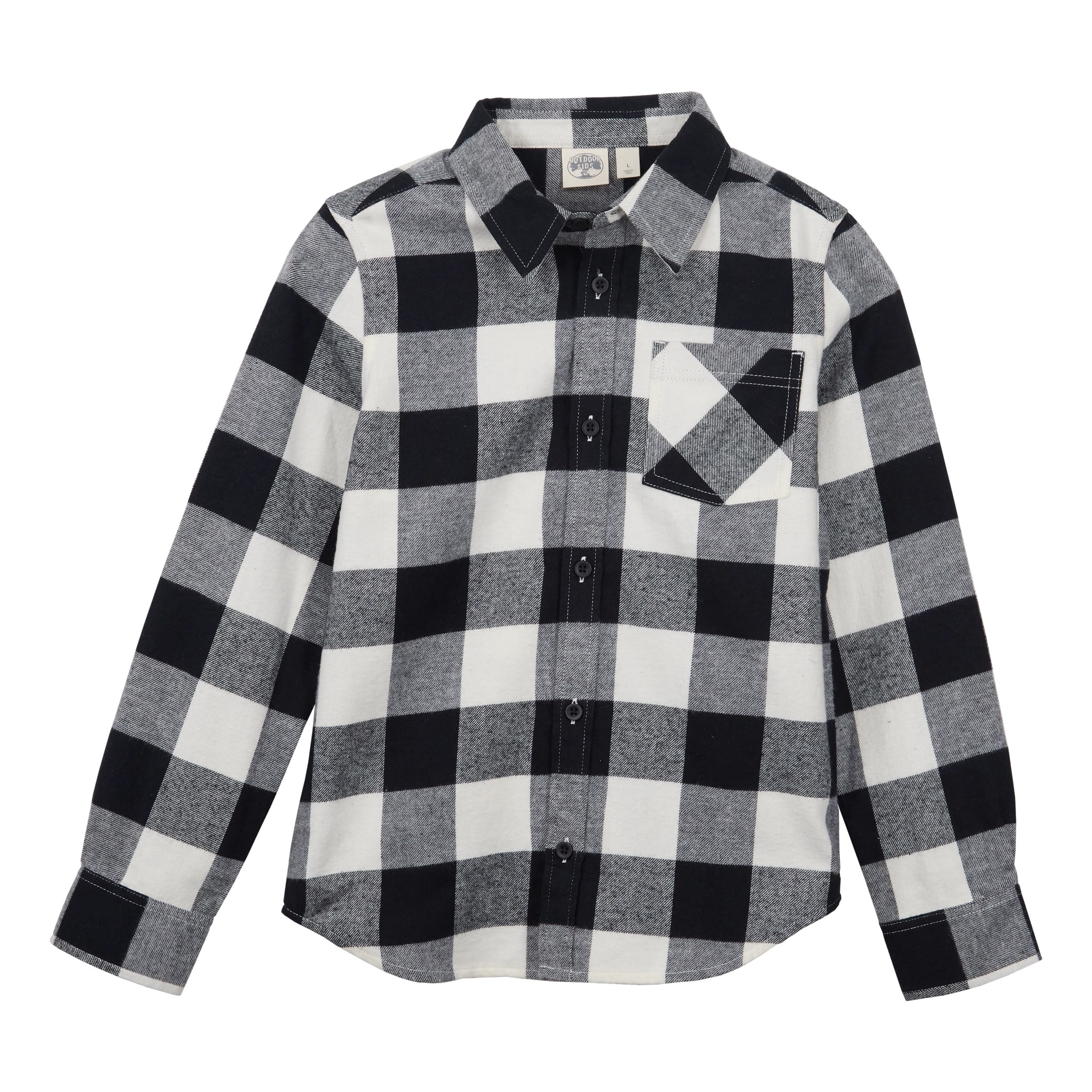 Bass Pro Shops® Girls’ Long-Sleeve Flannel Button-Down Shirt - Cream Black Buffalo