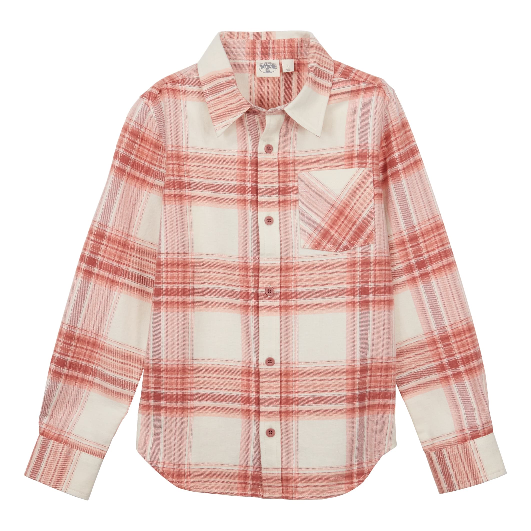 Bass Pro Shops® Girls’ Long-Sleeve Flannel Button-Down Shirt - Cream Pink