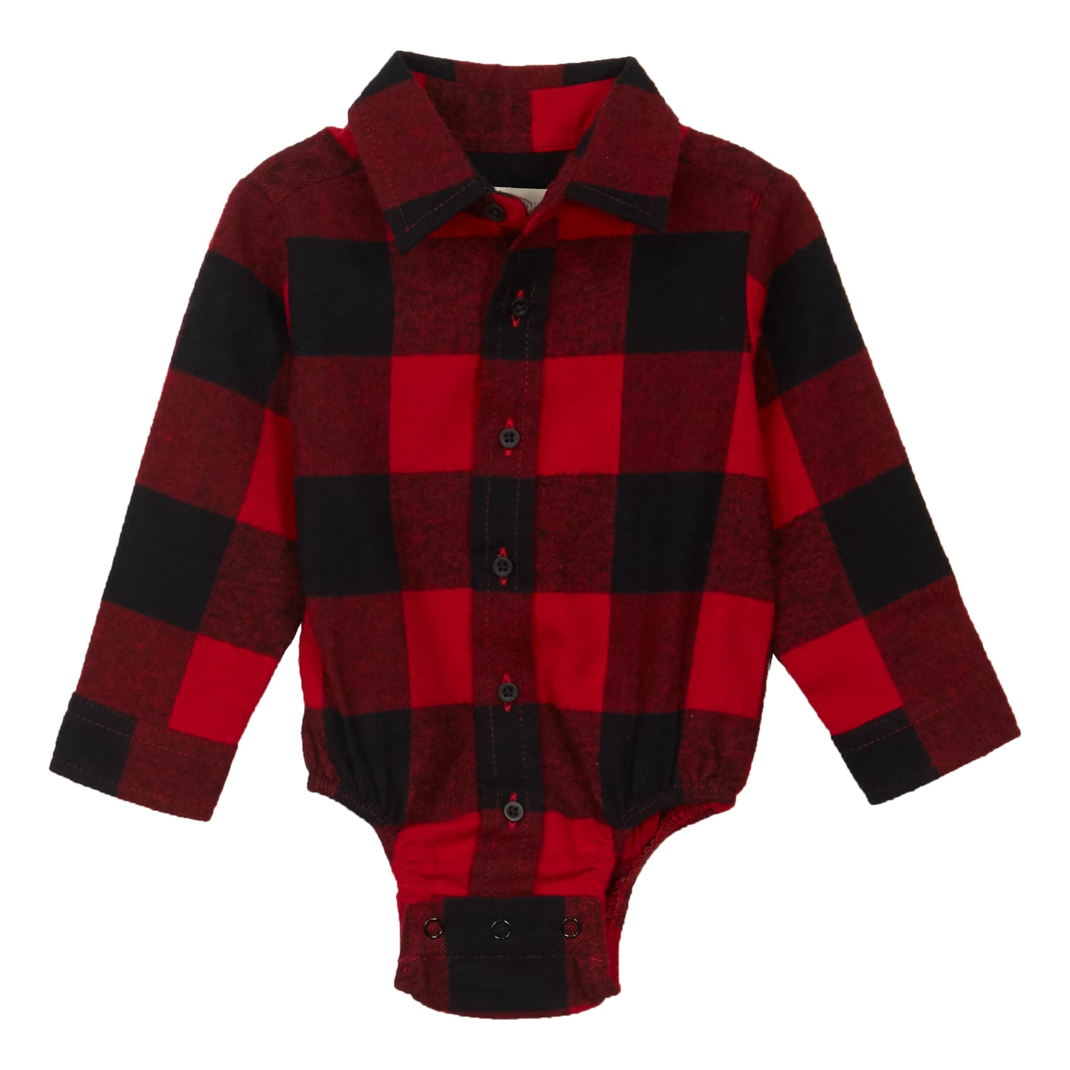 Bass Pro Shops® Infants’ Flannel Long-Sleeve Bodysuit - Red Black Buffalo