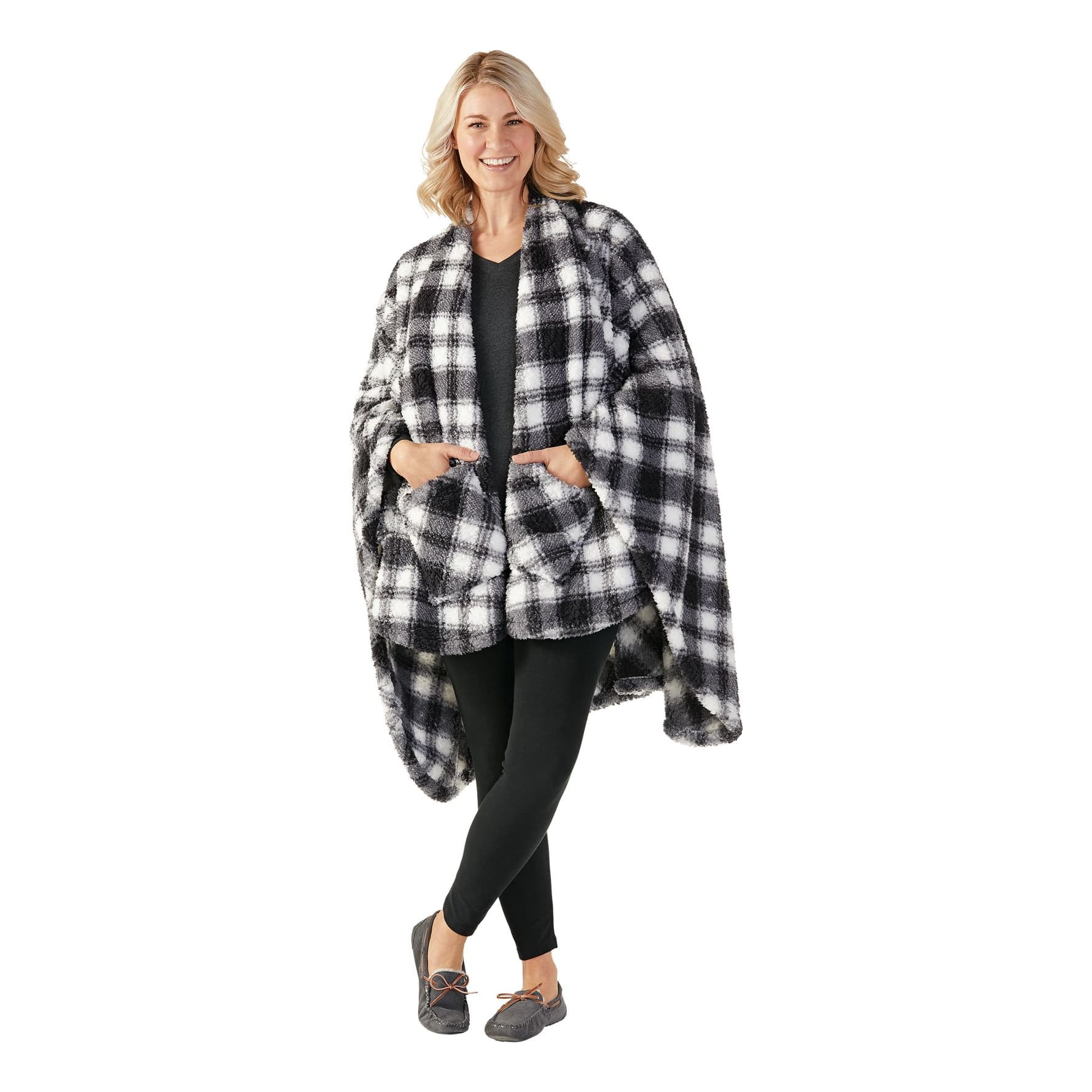 White River™ Home Double-Sided Sherpa Wearable Throw - White/Black Plaid