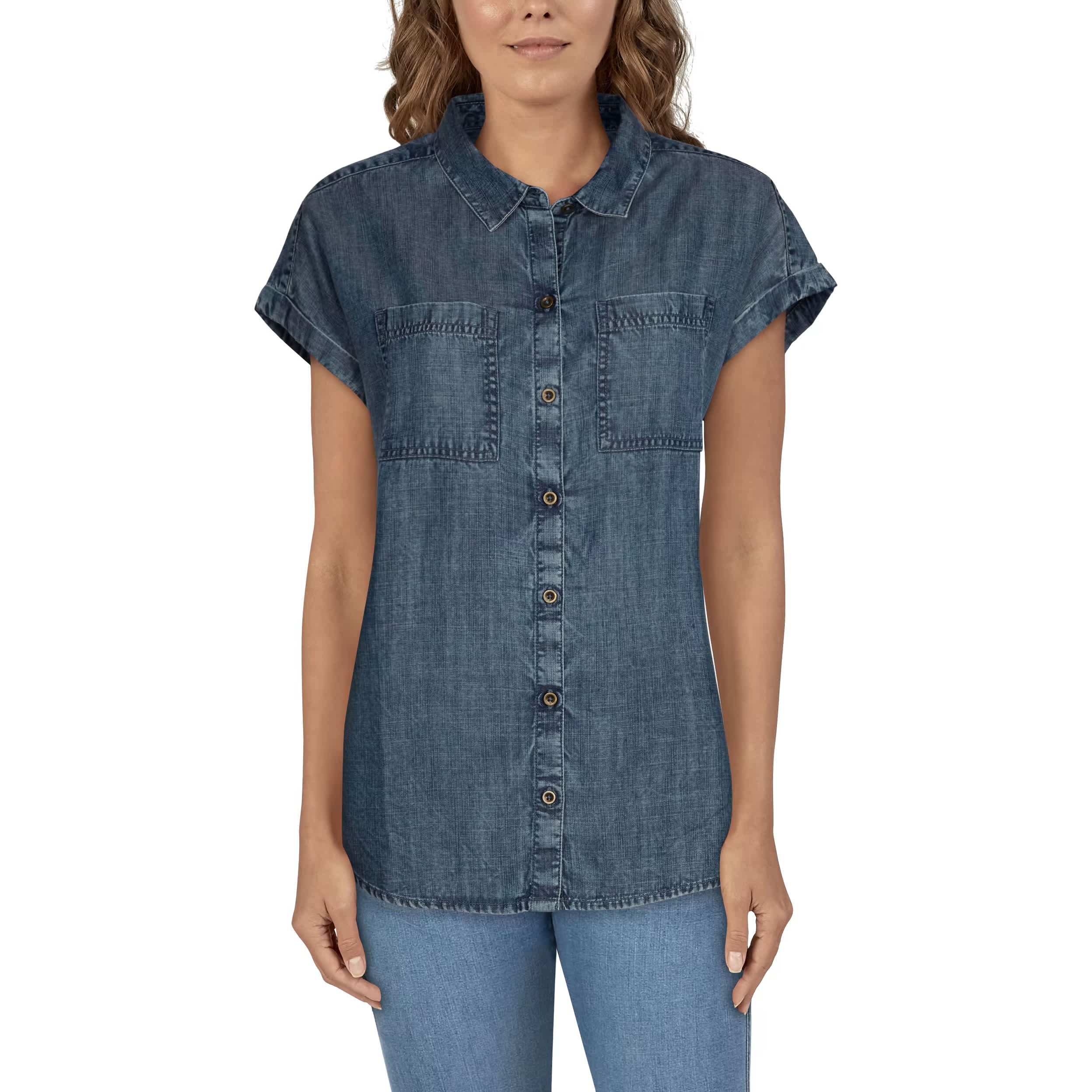 Natural Reflections® Women’s Chambray Woven Short-Sleeve Shirt