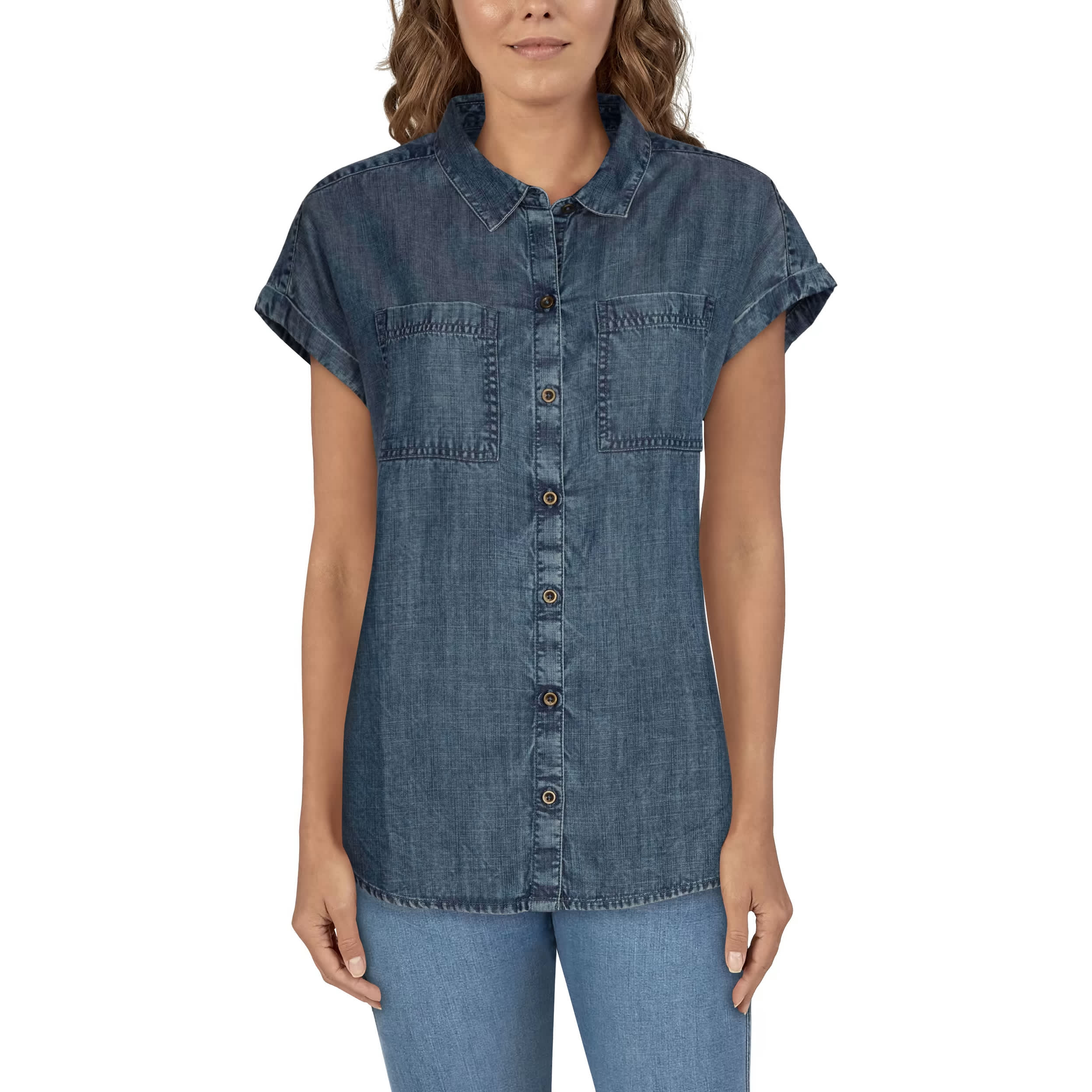 Natural Reflections Women s Chambray Woven Short Sleeve Shirt