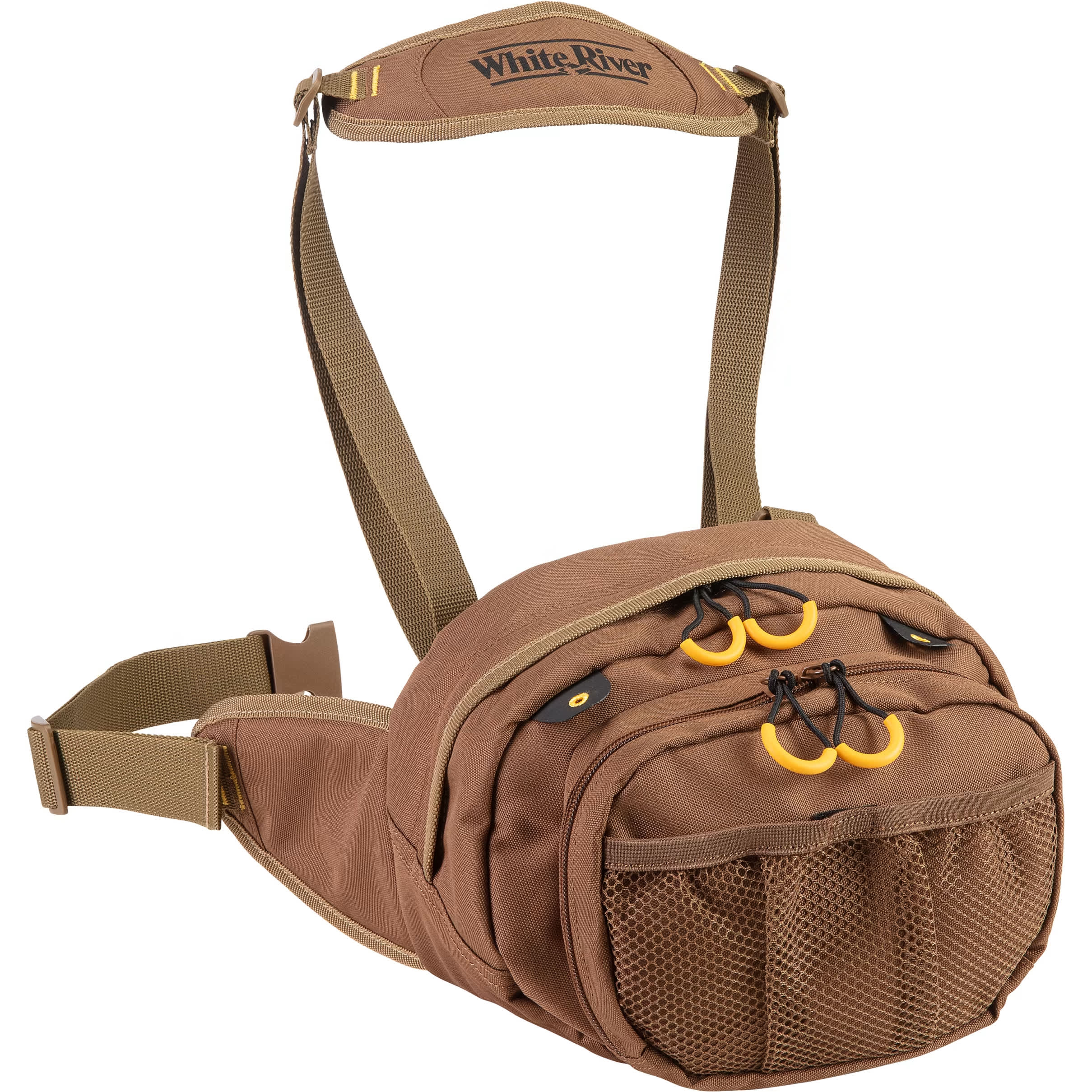 White River Fly Shop Fishing Waist Padded Pack Shoulder Strap Beige Brown  Bag