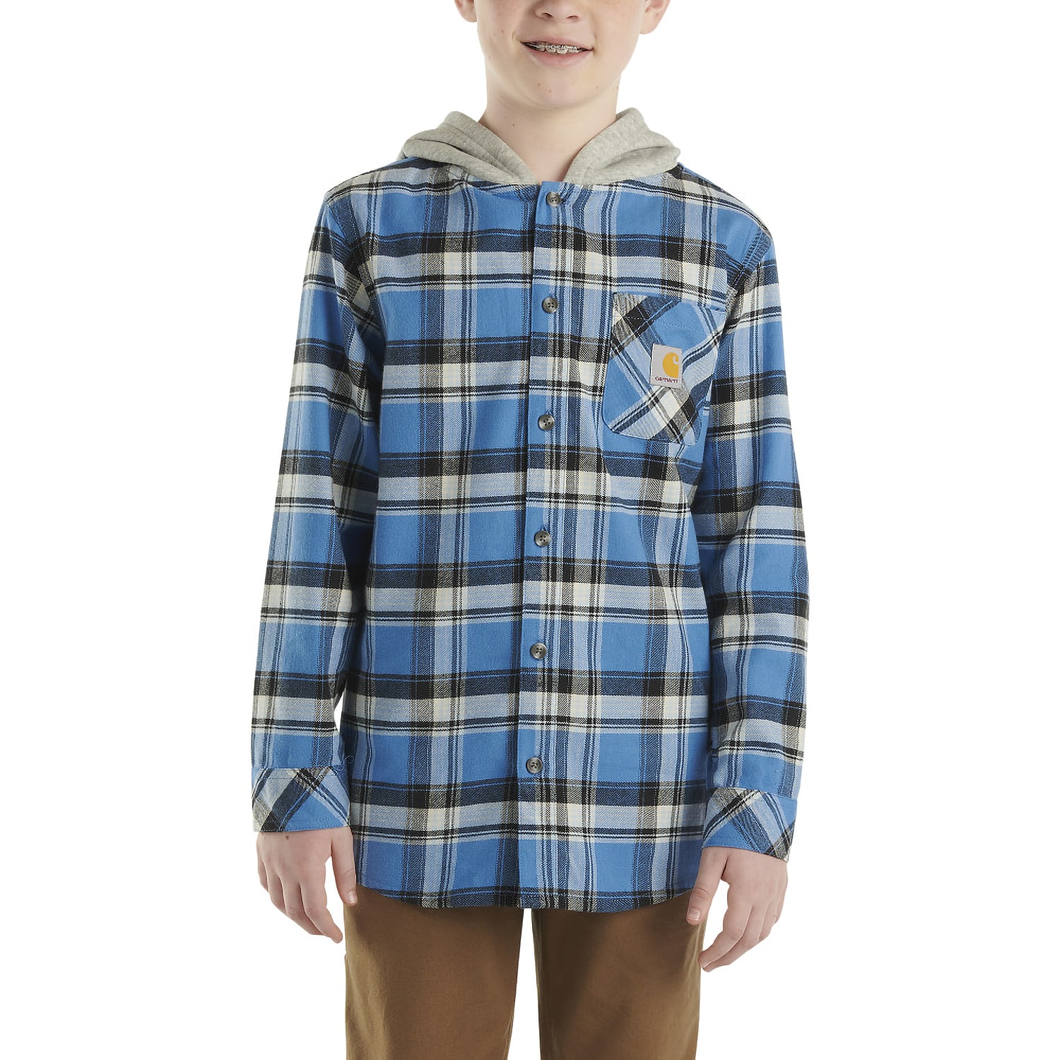 Carhartt® Youth Long-Sleeve Flannel Button-Front Hooded Shirt