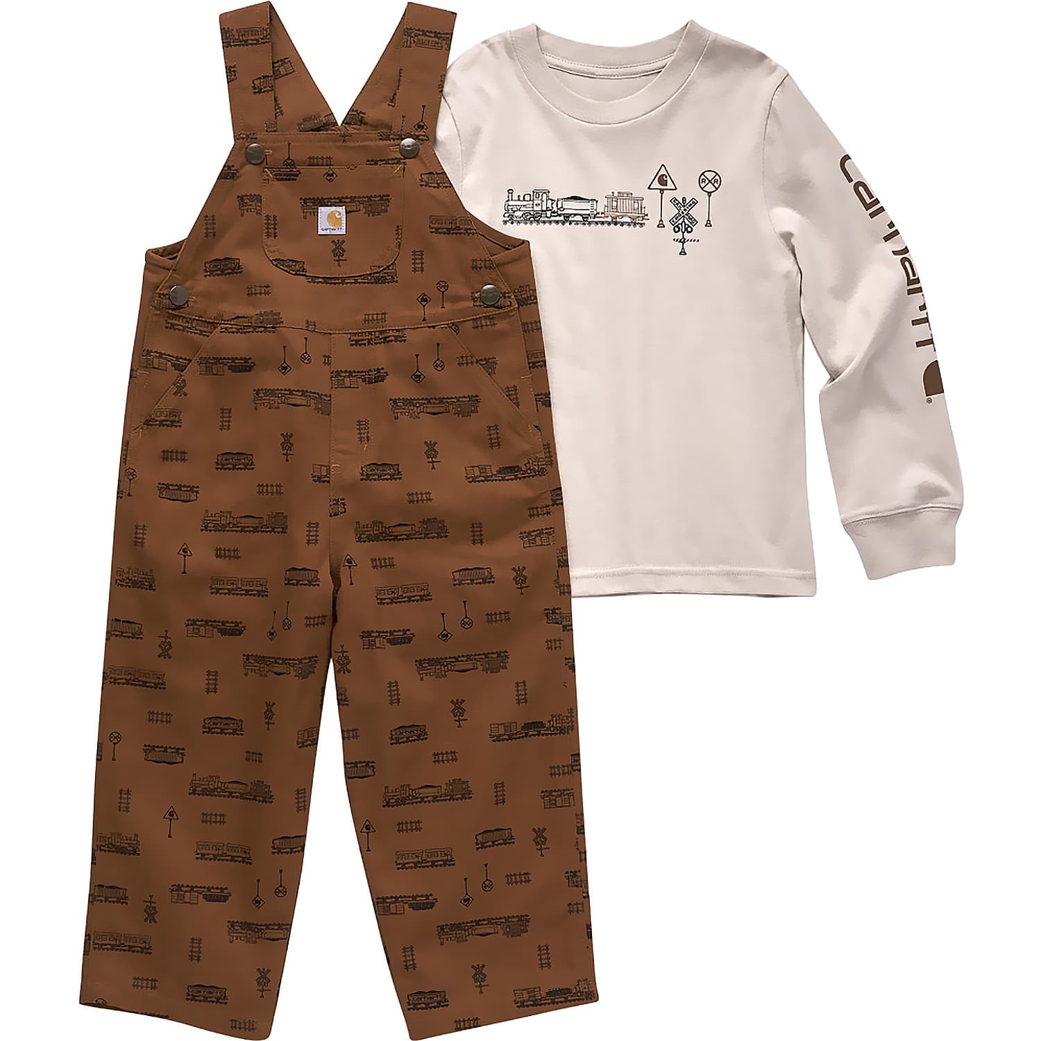 Carhartt® Toddler Boys’ Long-Sleeve T-Shirt And Canvas Print Overall Set