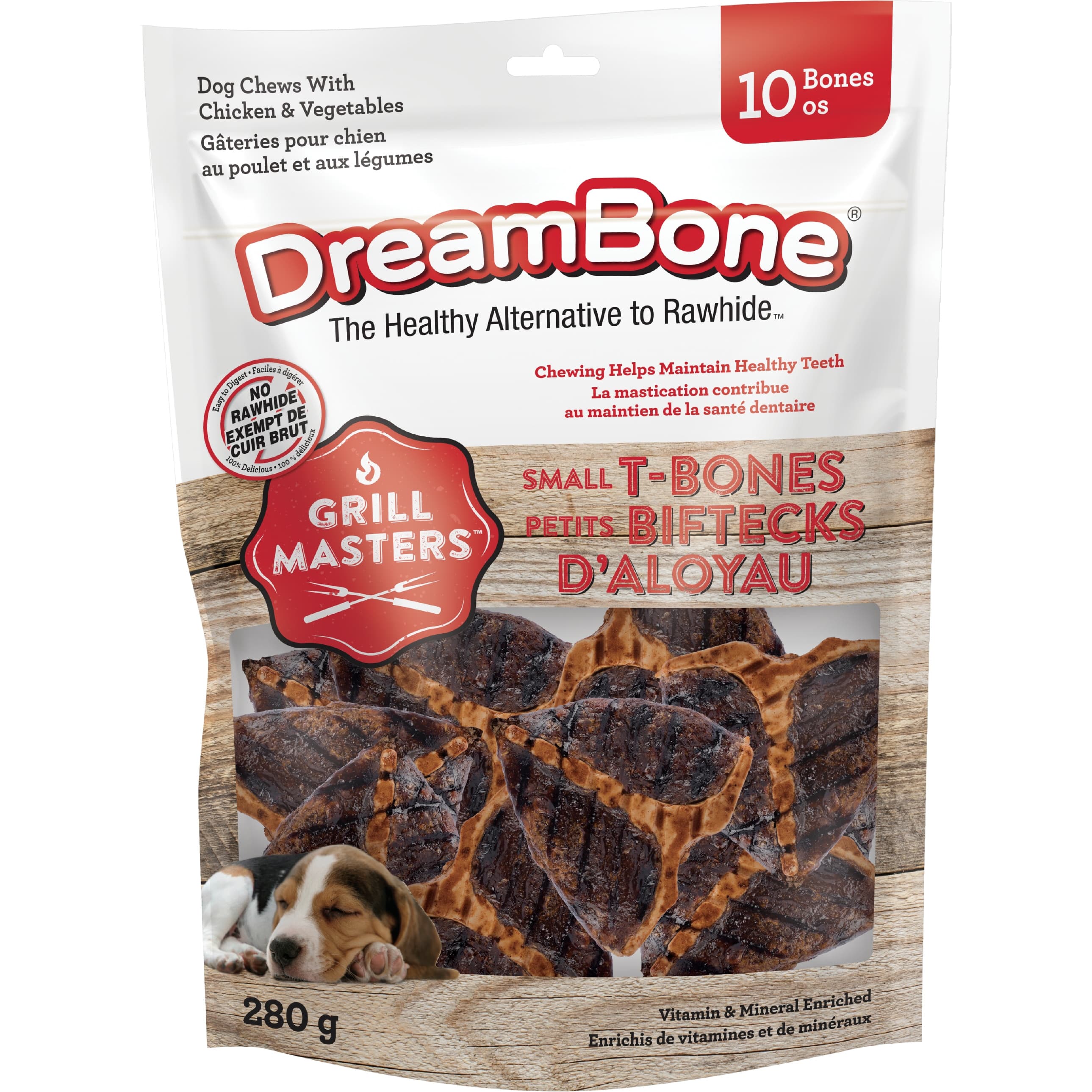 DreamBone Grill Masters T-Bones, No-Rawhide Chews for Dogs – 10 Steaks
