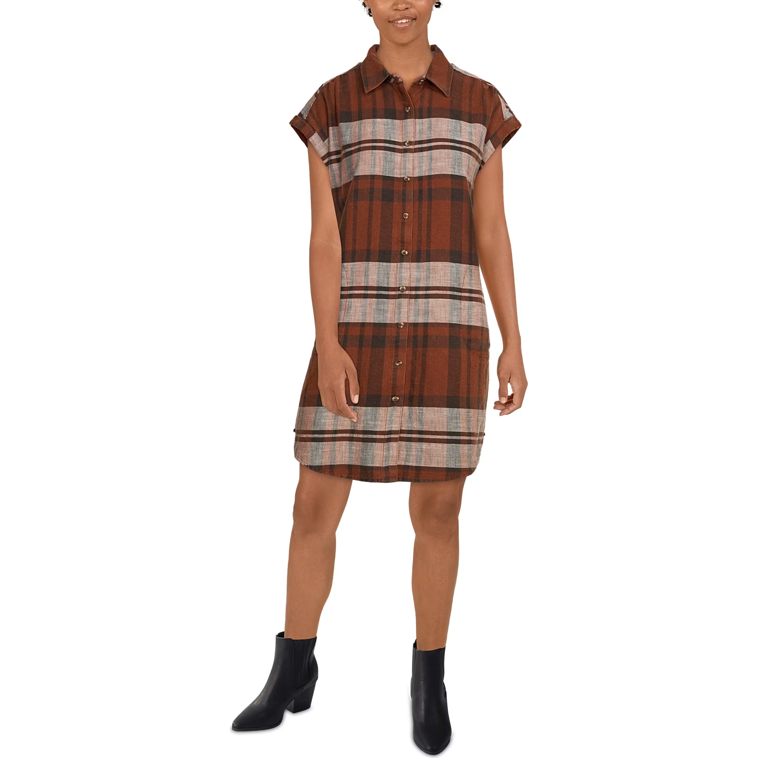 Natural Reflections Women s Plaid Button Down Short Sleeve Dress