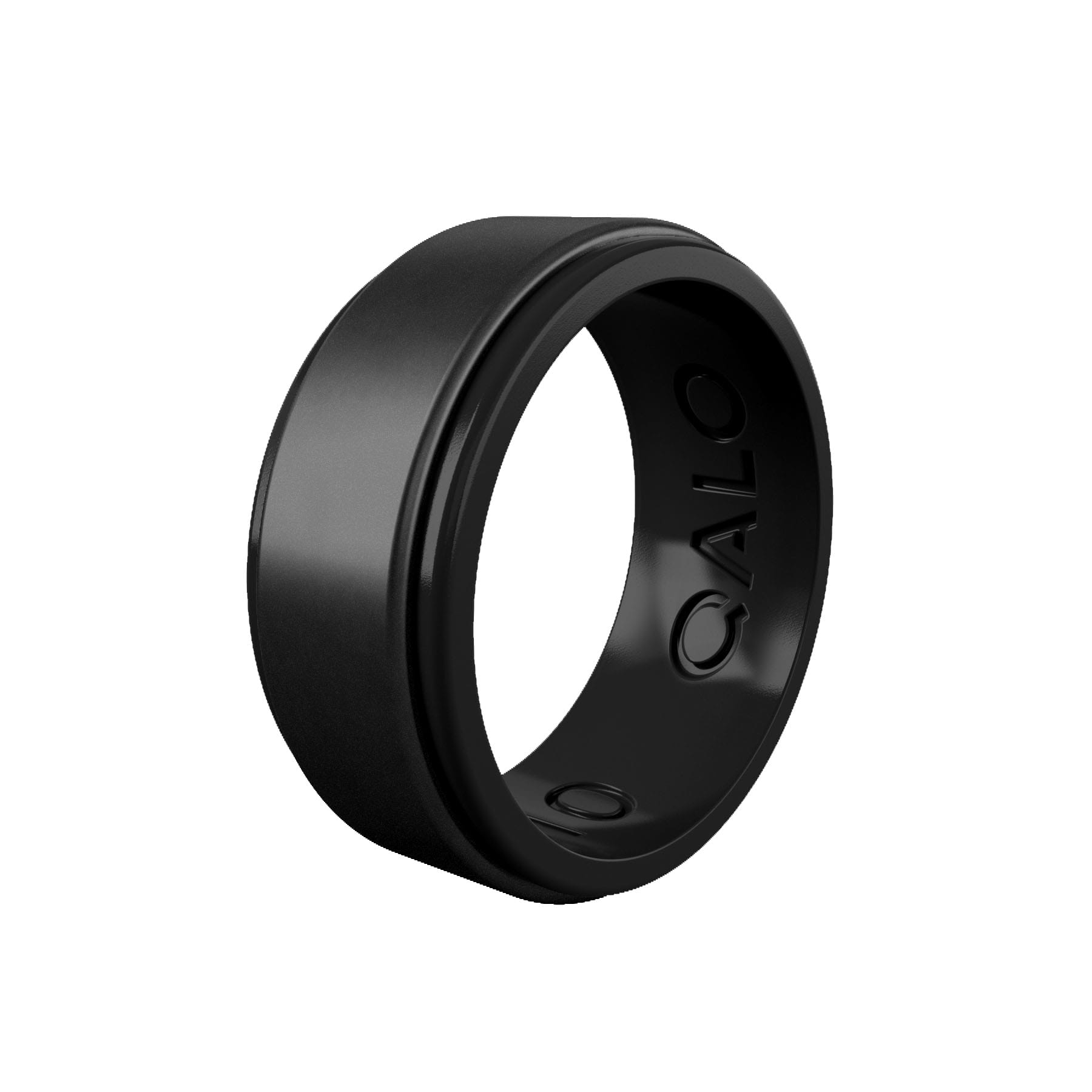 QALO Men's Black Metallic Step Edge Polished Silicone Ring