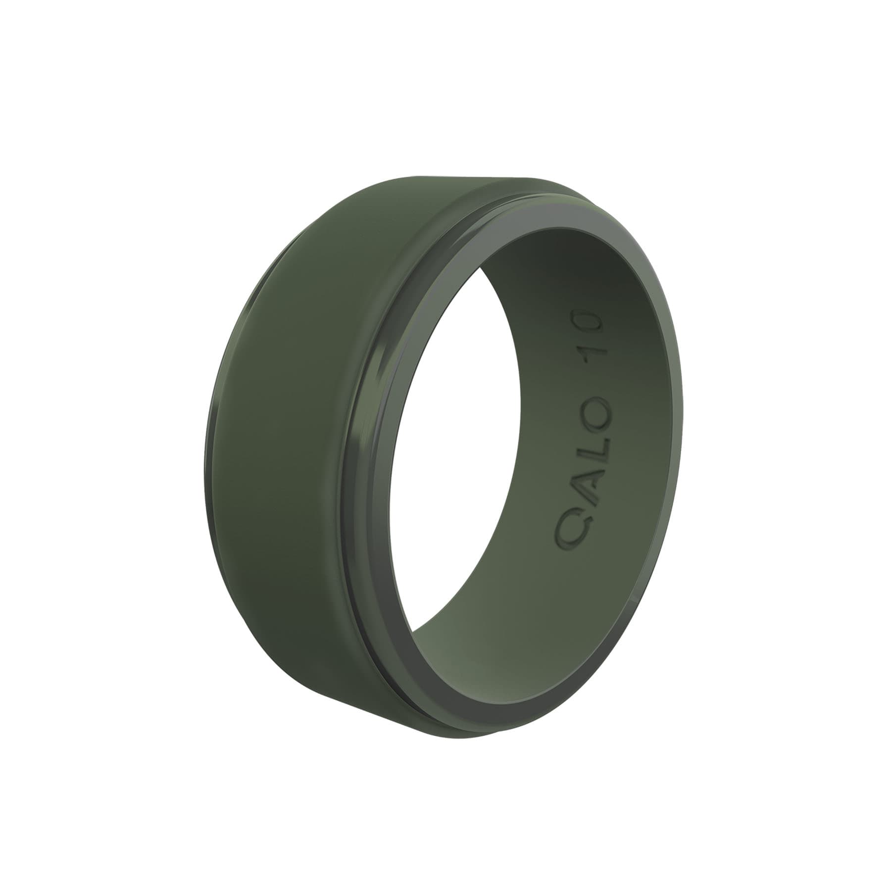 QALO Men’s Pine Green Step Edge Polished Silicone Ring