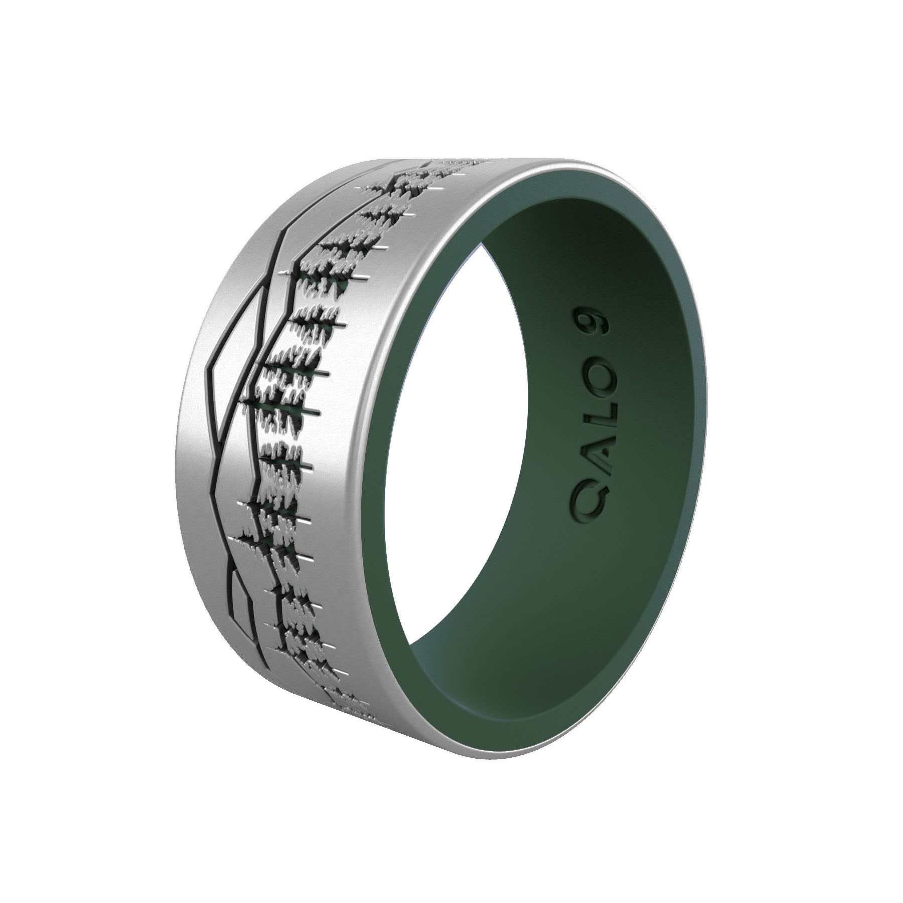 QALO Men’s Silver and Pine Green Smokey Mountains Strata Silicone Ring