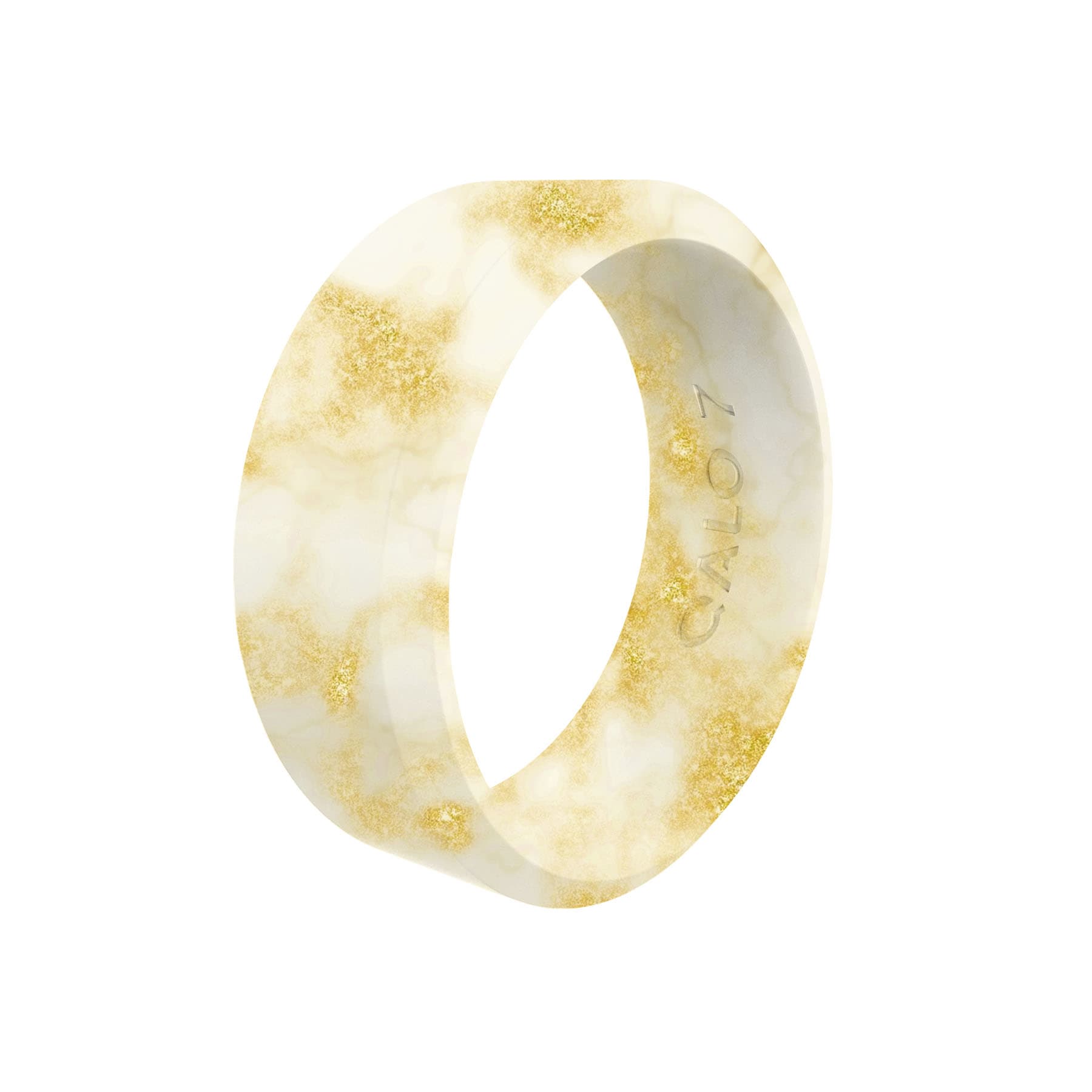 QALO Women’s Cream Gold Metallic Marble Modern Silicone Ring