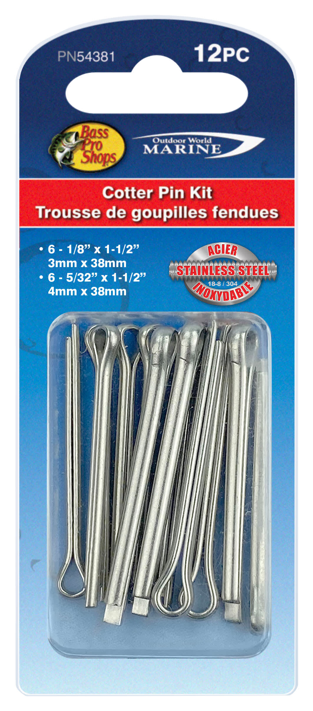 Bass Pro Shops® Stainless Steel Cotter Pin 12-Piece Kit