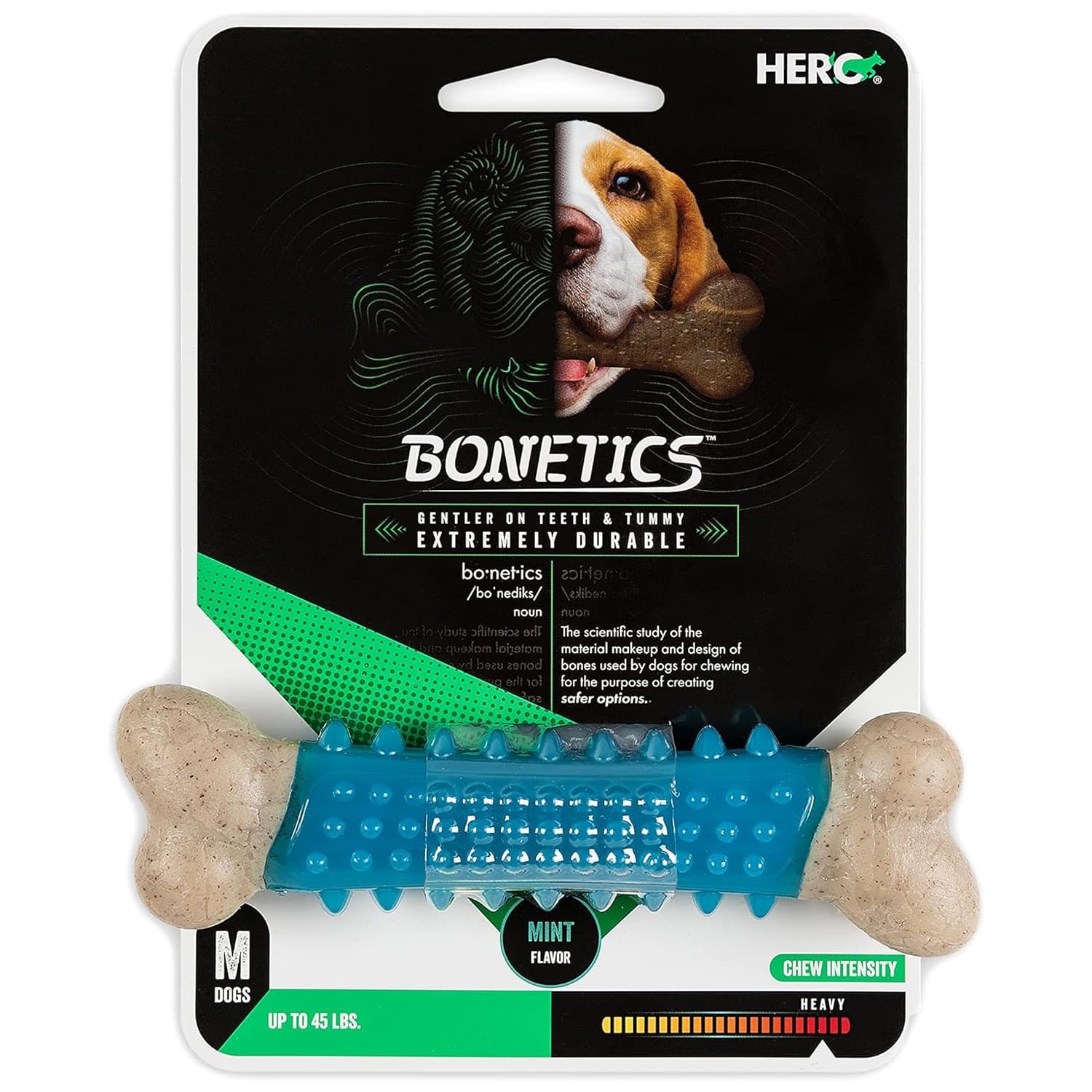 Hero Bonetics™ Dental Bone Dog Chew Toy – Medium Mint