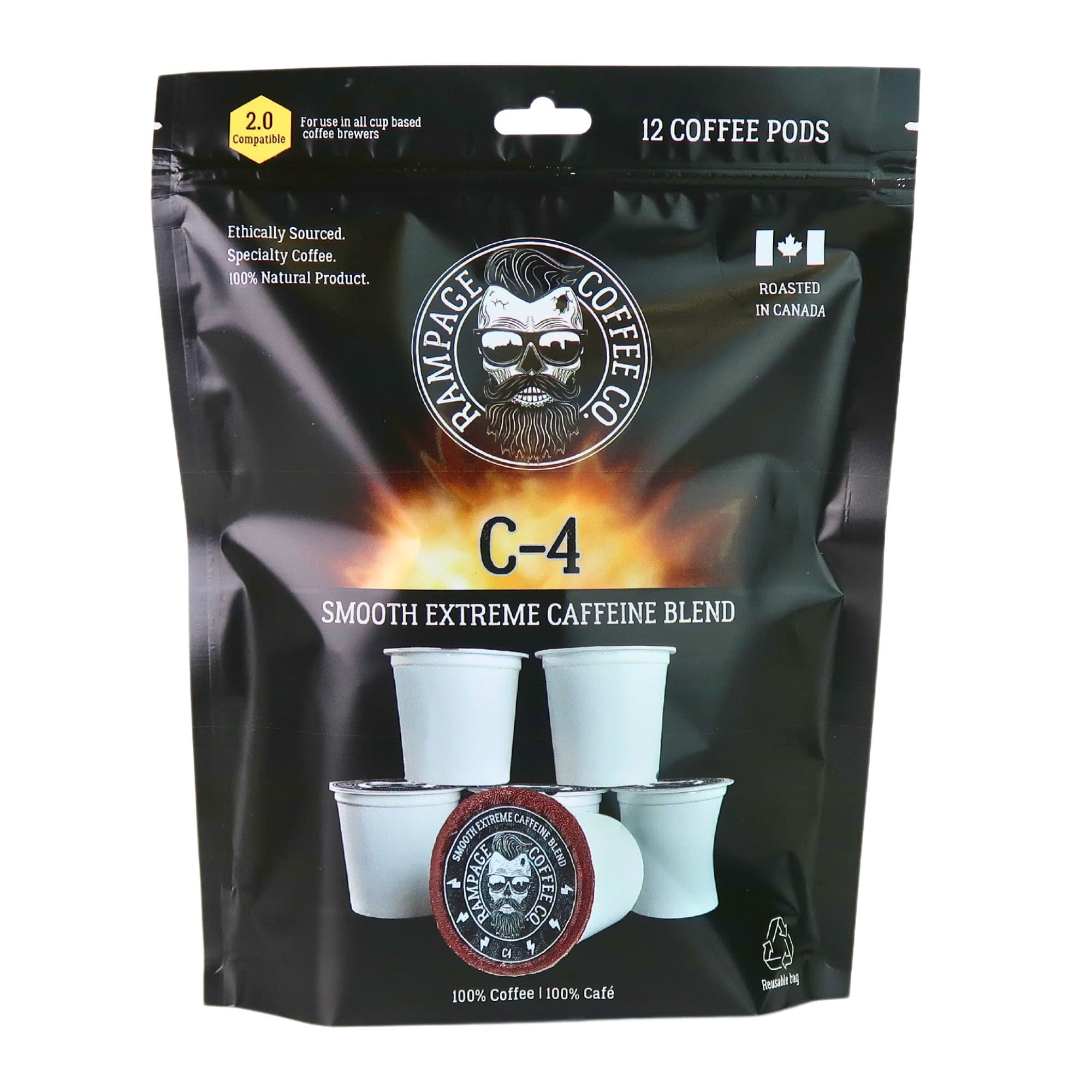 Rampage Coffee Co. C-4 Smooth Extreme Caffeine Premium Blend Coffee Pods